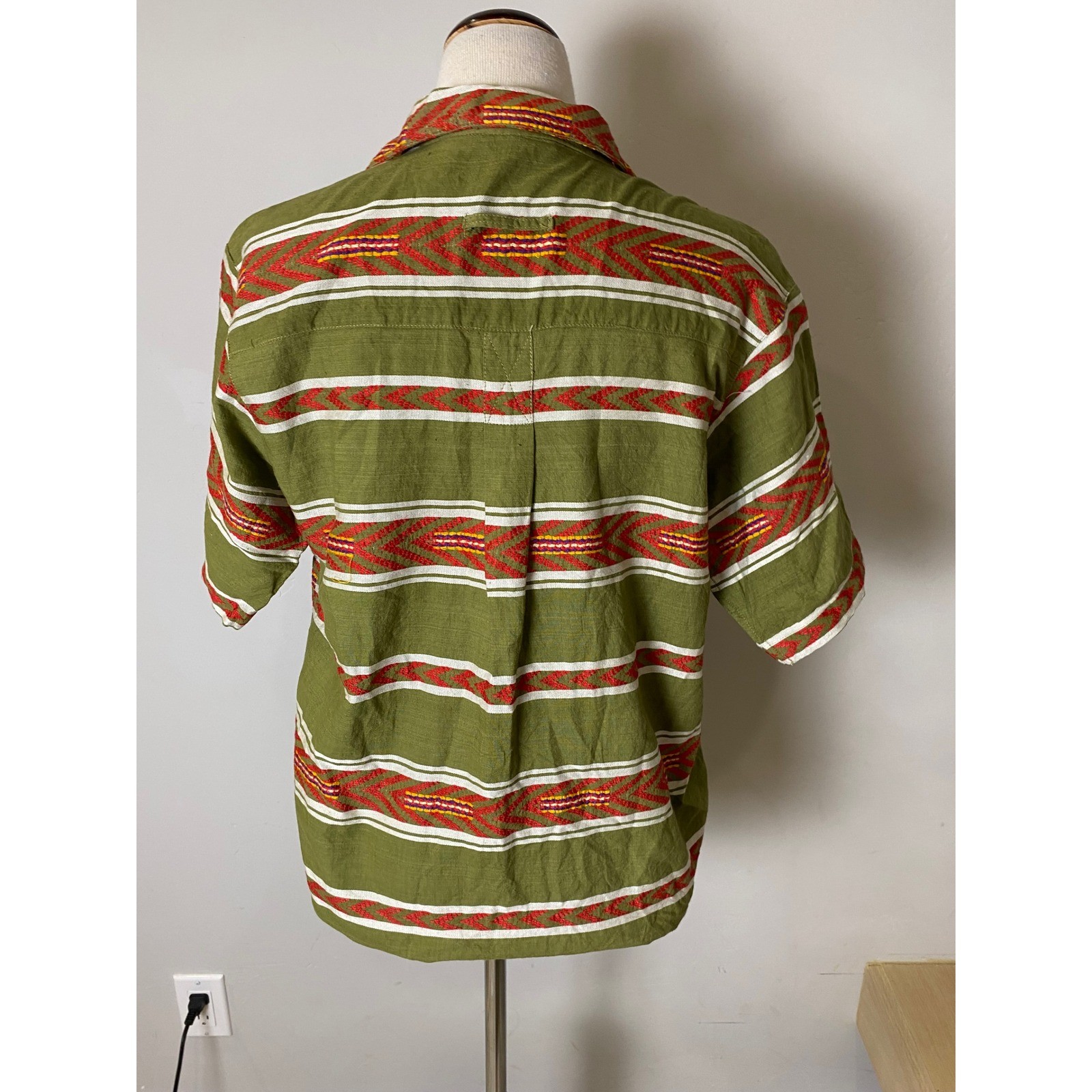 Vintage 1989 Angelique Olive Green Southwestern Woven Cotton Shirt Womens Medium