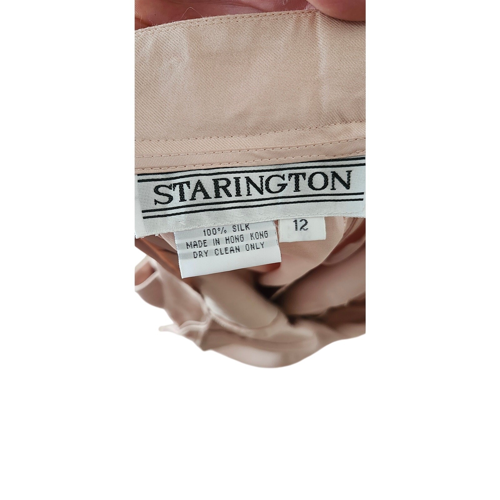 Vintage Starington 100% Silk 2 Pc Blush Pink Set Straight Leg Pants Blouse 10 12