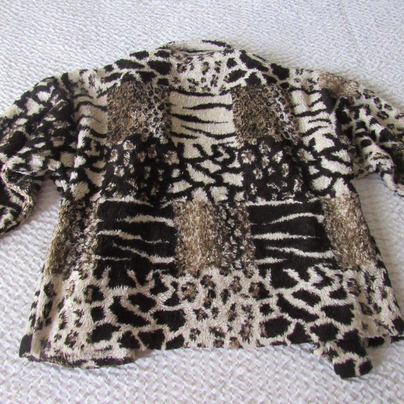 Cache Jacket Animal Print S Lightweight Plush Brown Cream Fuzzy Y2K