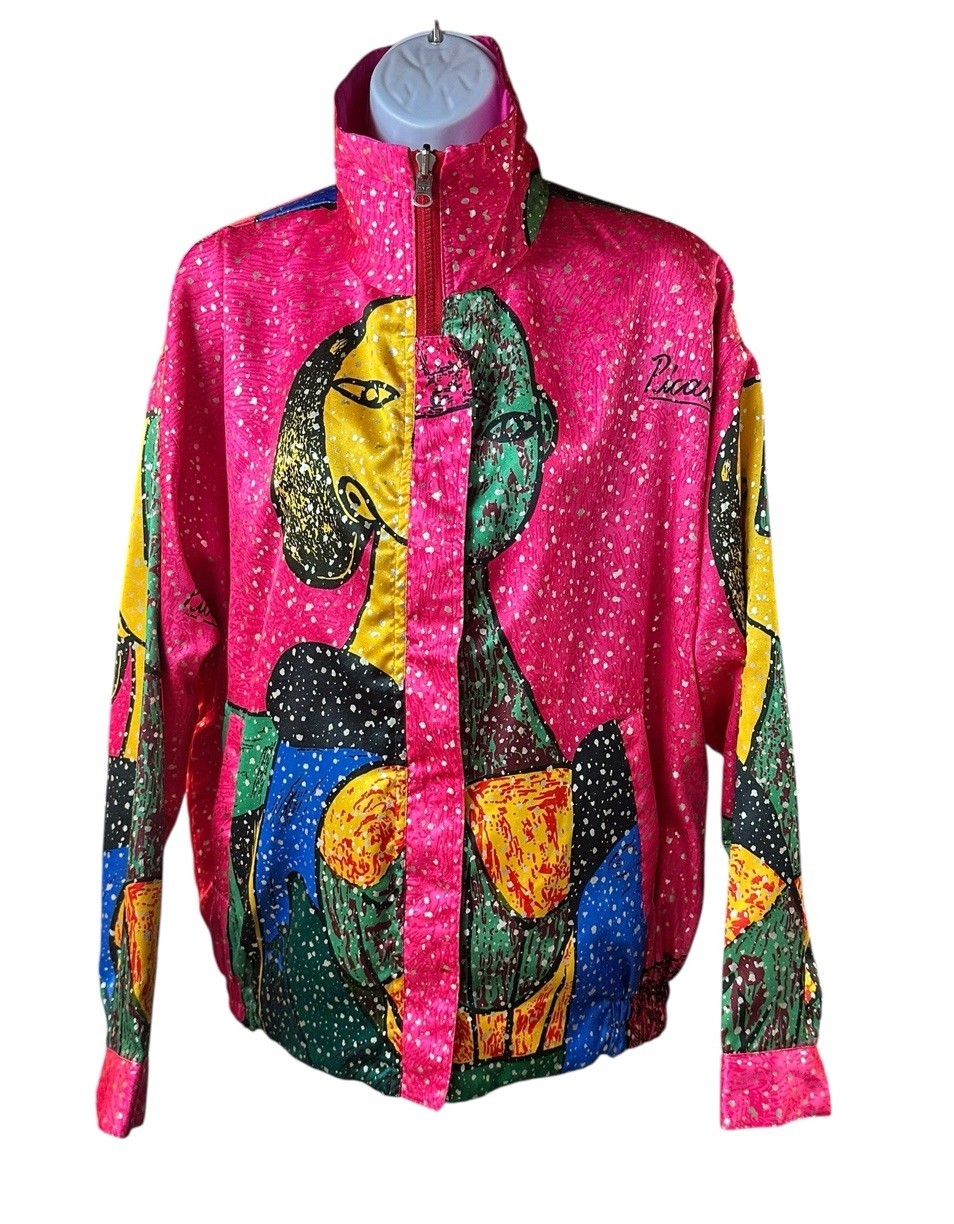 Vintage 80’s Picasso Satin Bomber Style Art to Wear AOP Jacket One Size