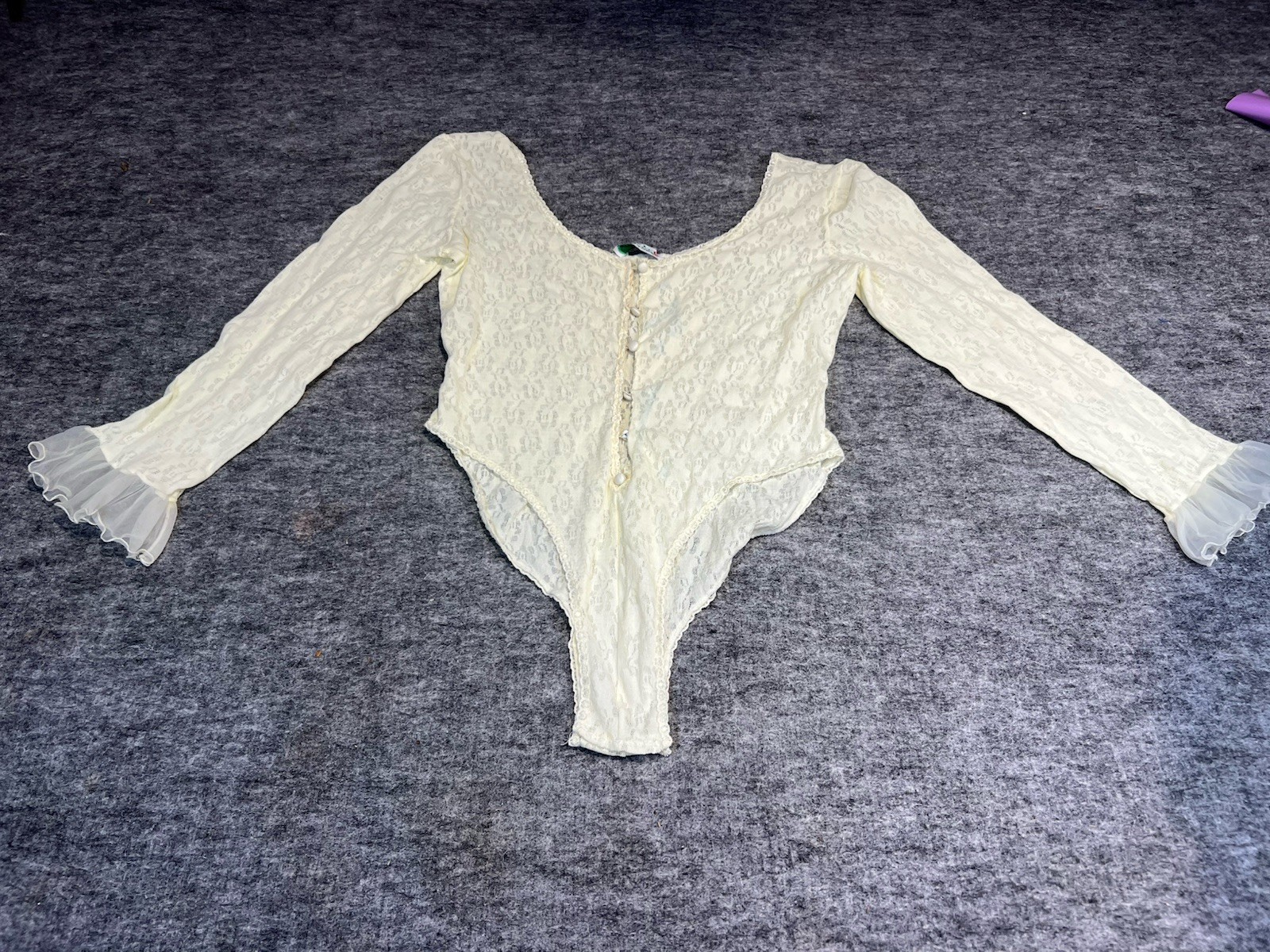 vtg lace bodysuit victorian joie de vie medium made in the USA sheer buttons