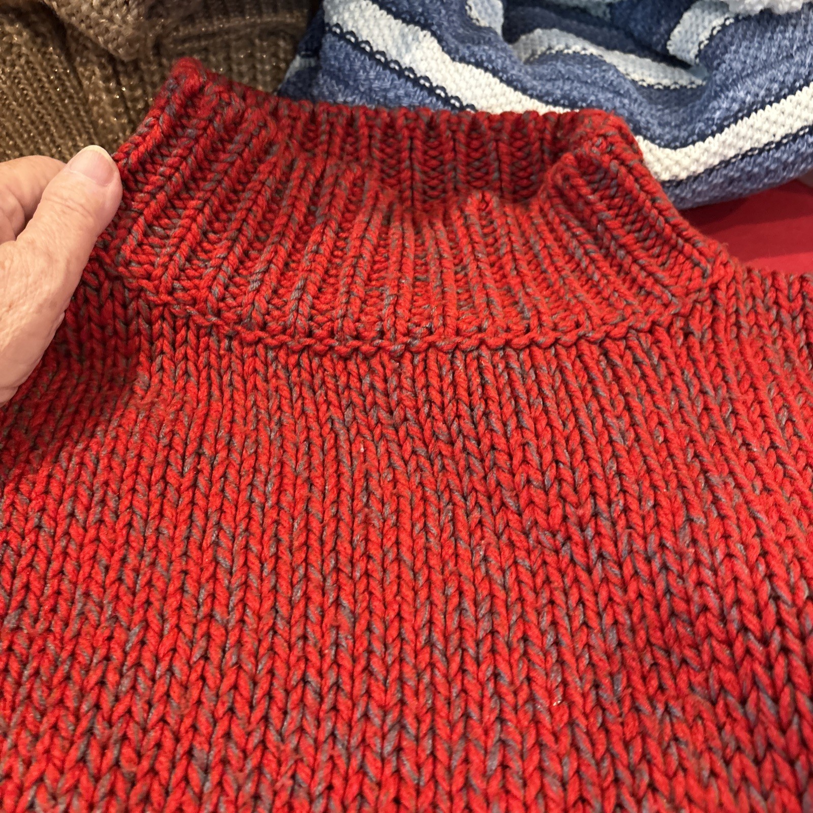 VTG FABE Pullover Sweater Warm Chunky Knit 80’s FASHION Red Gray White S / M *