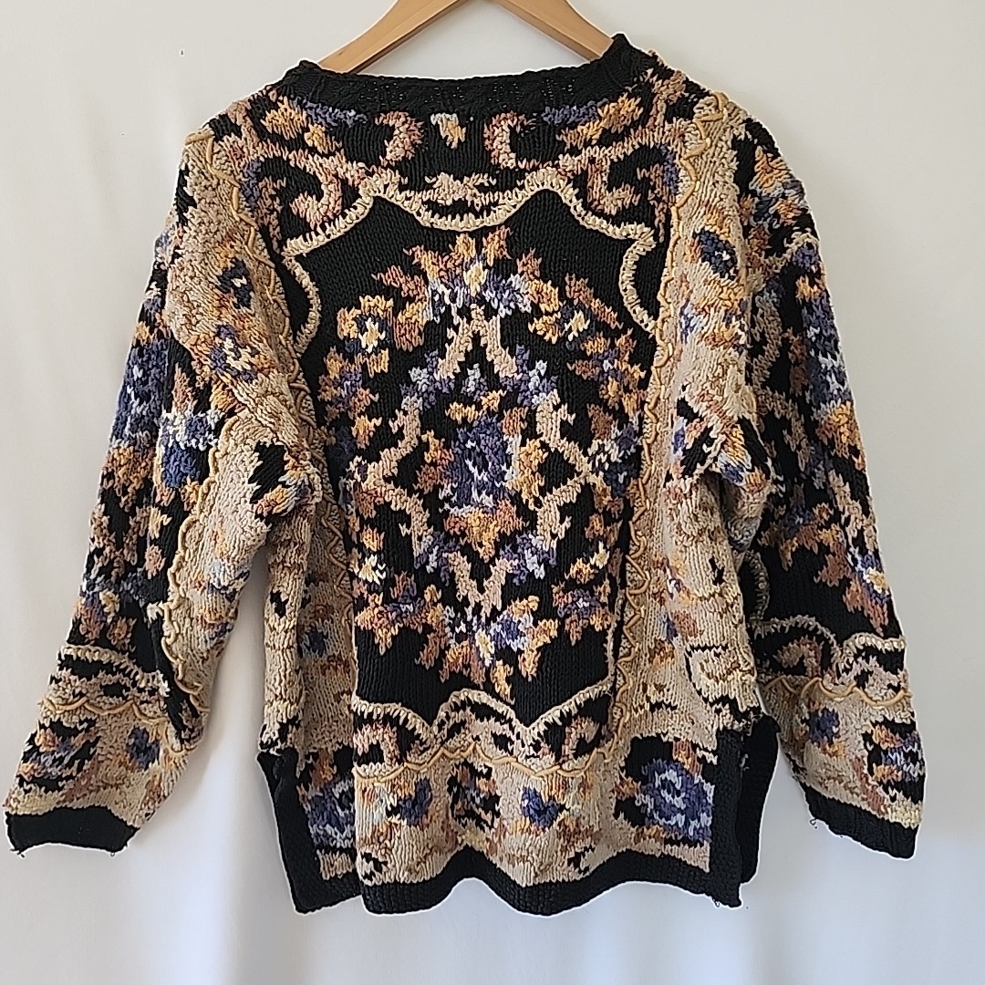 Vintage Crystal – Kobe Hand Knit Floral Grandma 80s Sweater Sz LG Cotton,Ramie