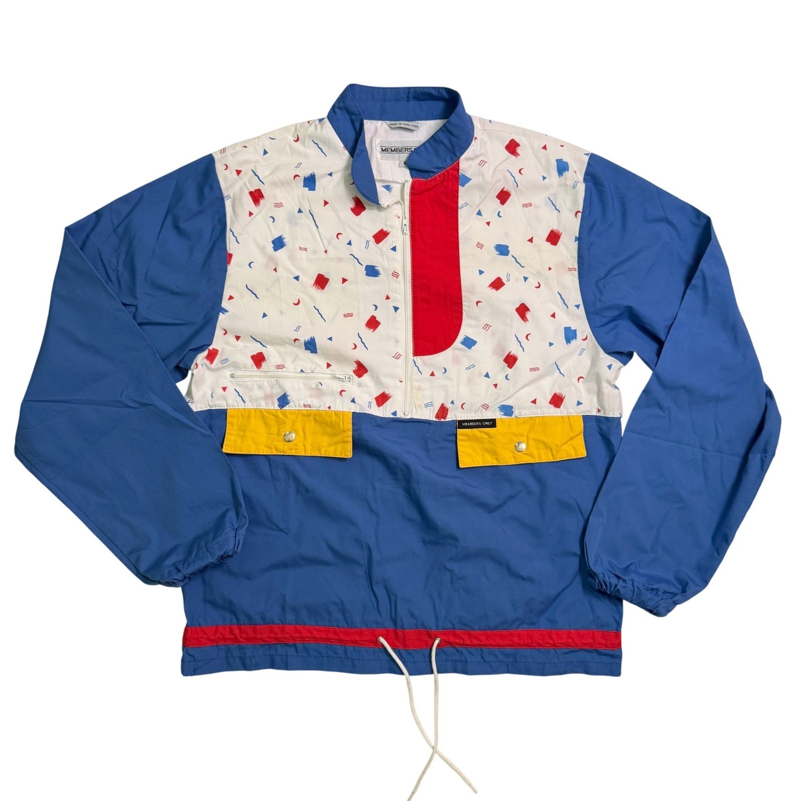 Vintage Members Only XL Blue Colorblock 90s Abstract Geometric Pullover Jacket
