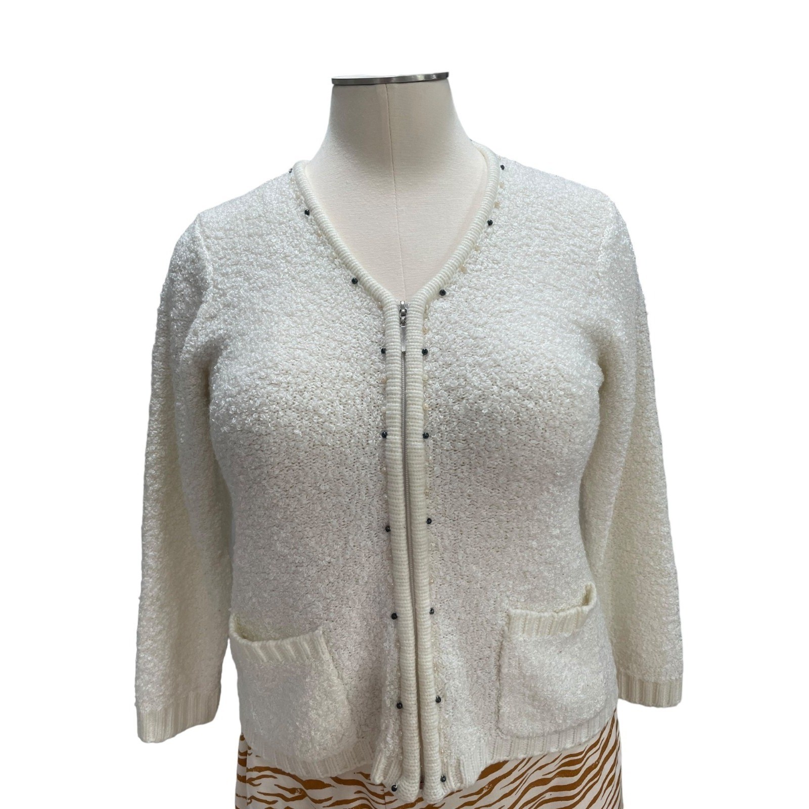 Vtg Rochelle California Womens L Boucle Knit Cardigan Retro Classic Grannycore