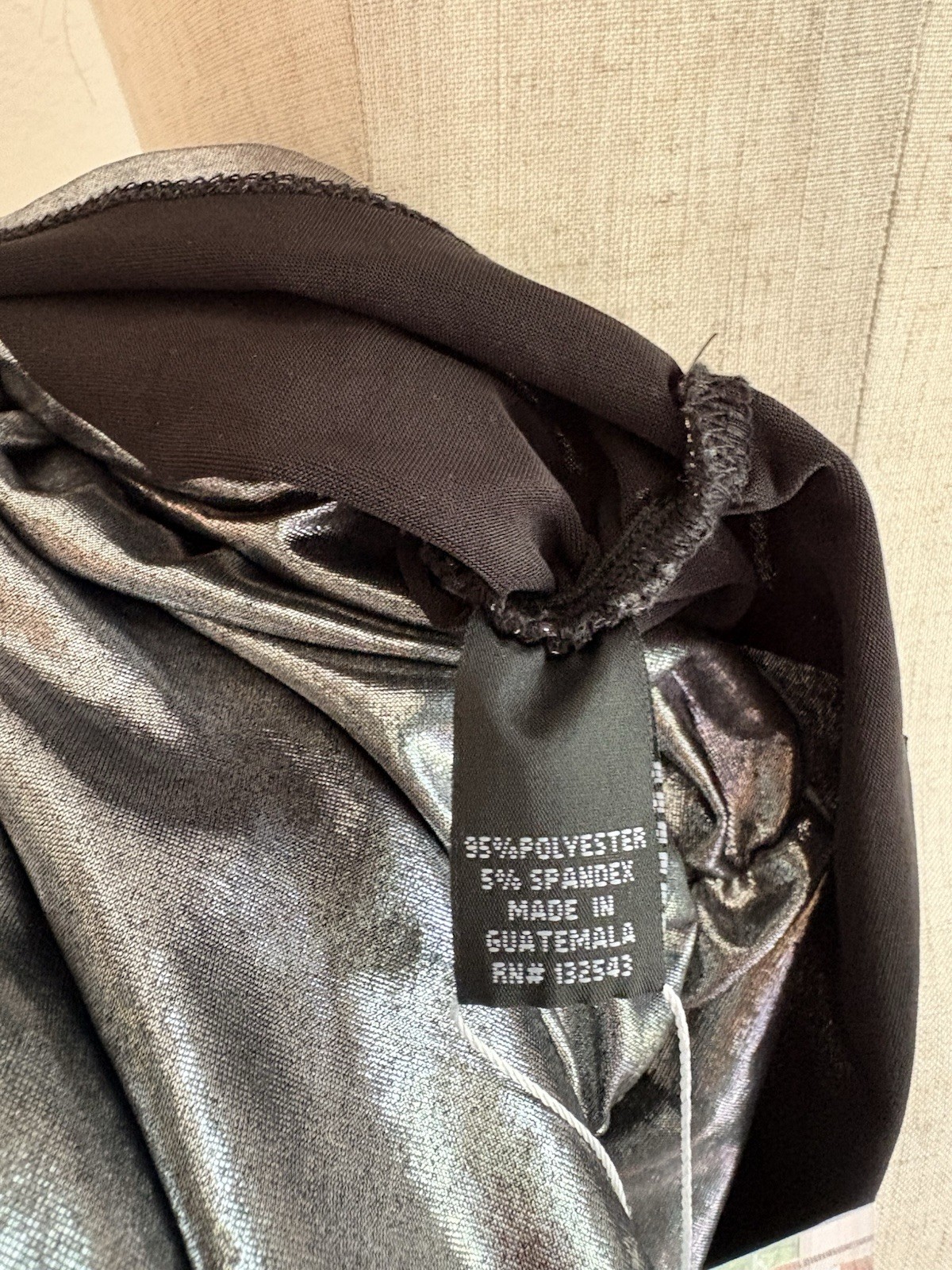 VTG WearEver Top One Shoulder Going Out Top Metallic Silver Lame Slinky Crop Y2K
