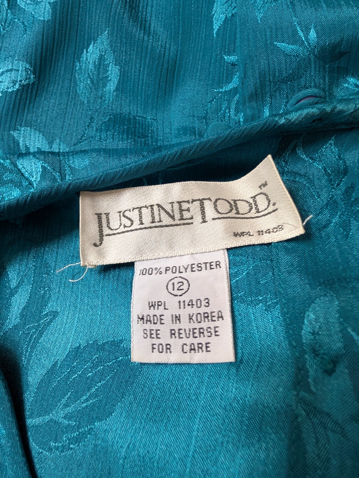 Vintage 80s Blue Teal Peplum Midi Dress Size 12 Floral Jacquard Drop Waist