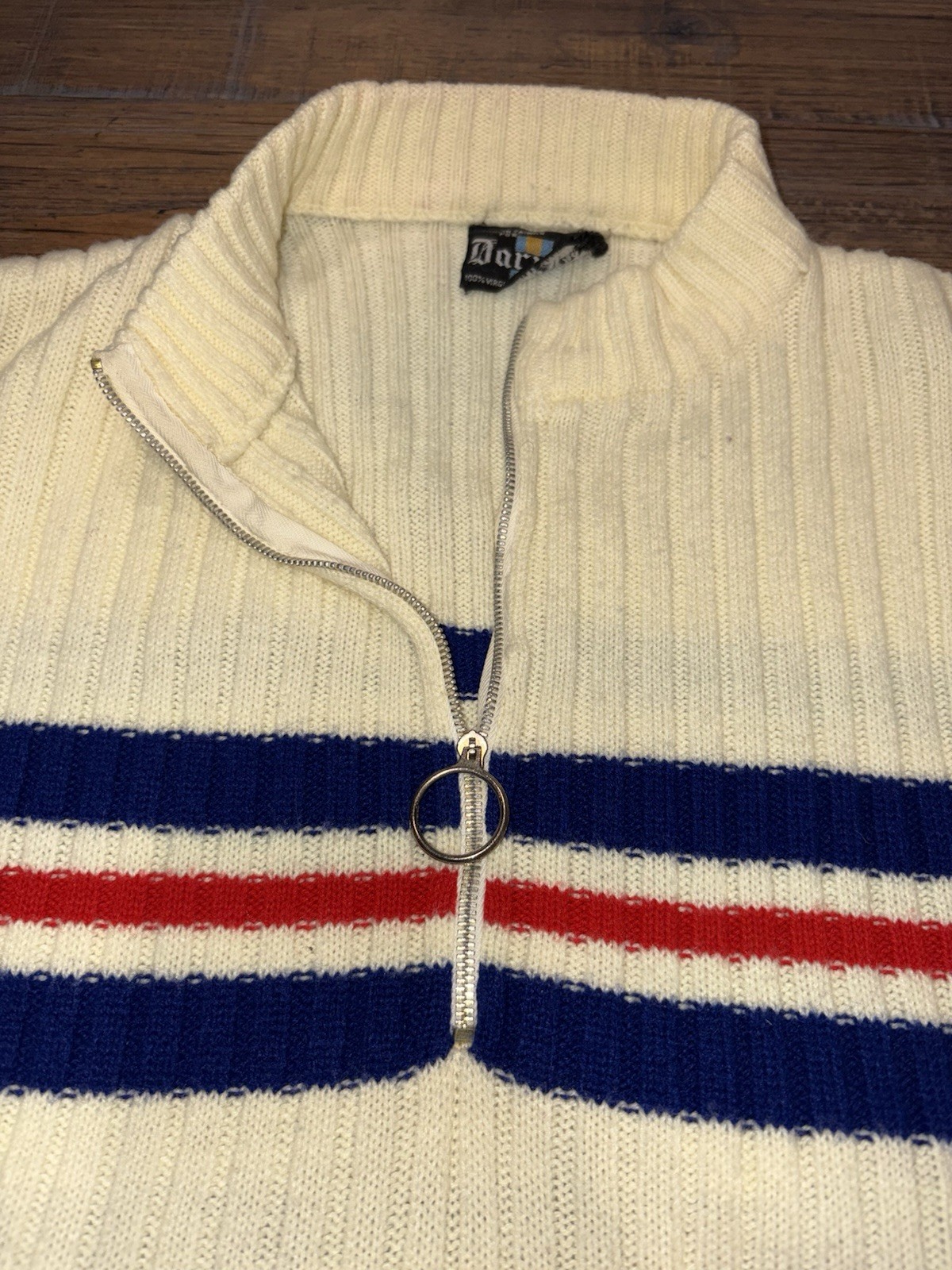 Vintage 60s 70s Women’s 1/4 Zip Striped Mock Neck Sweater Darwin Size XL