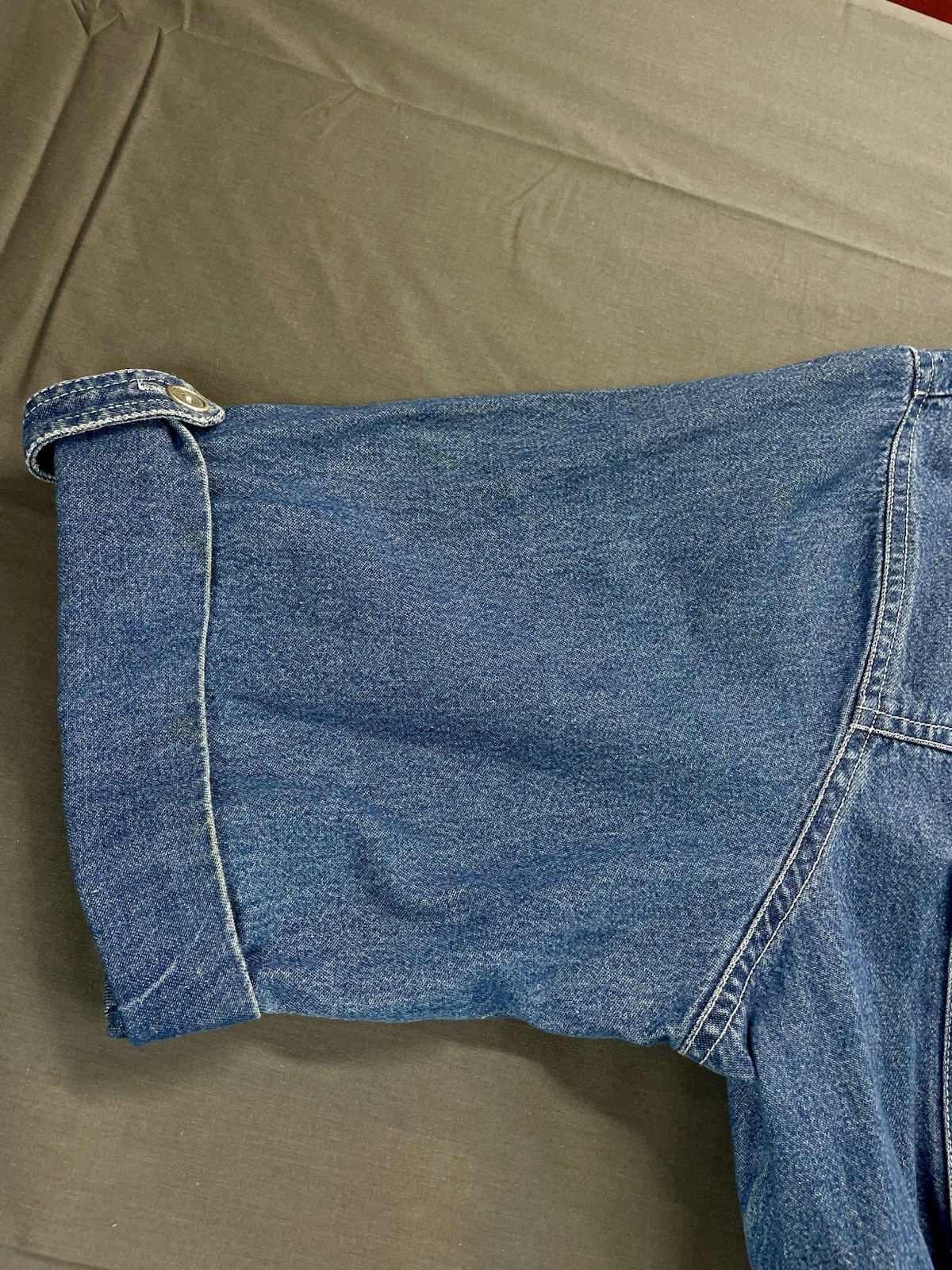 Vintage 1980s Forenza Denim Romper Jumpsuit XL Blue Utility Metal Button Belted