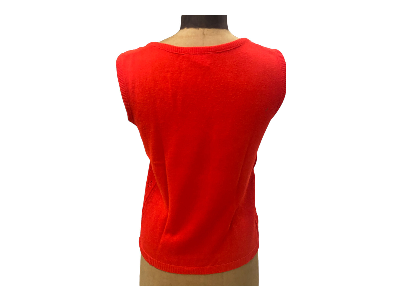VTG 70s Sydney Gould Red Wool Diamond Cut Out Pattern Sleeveless Sweater Top Med