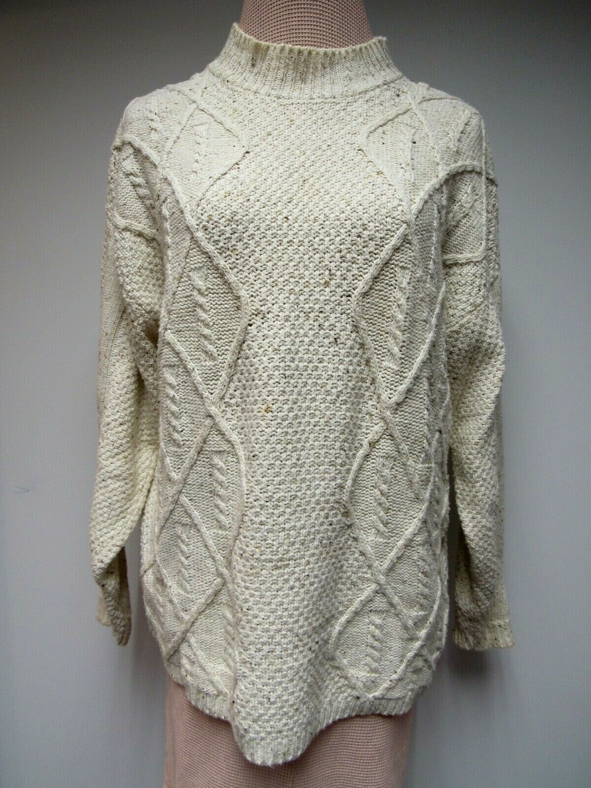 VTG BASIC EDITIONS Cotton Knit Sweater Top Ivory Cream White Maroon M EU