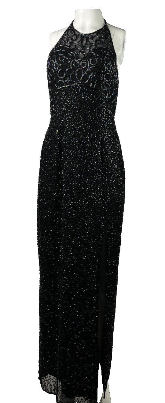 Vtg ANDRETTA DONATELLO US Women’s M 8 Black Beaded Silk Dress Evening Party
