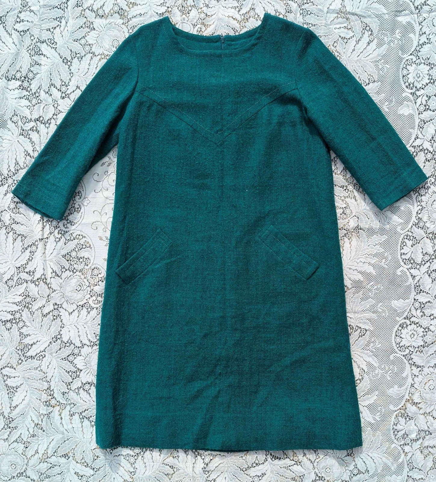 Vintage Handmade 60s Mod GoGo Teal Green Mohair Cocktail Shift Sheath Mini Dress