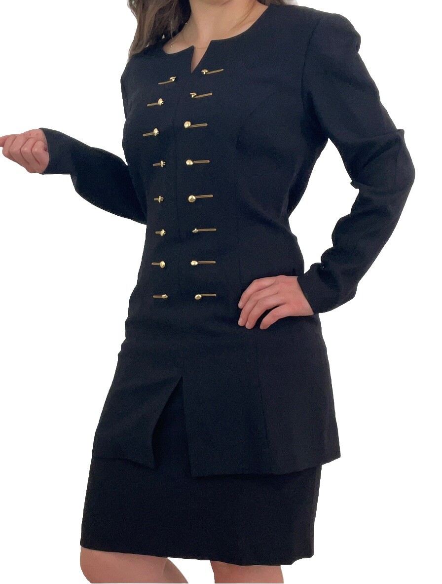 Vintage 80’s Dress Santa Fe By Jim Tremblay Sz 8 Black Gold Buttons Stunning