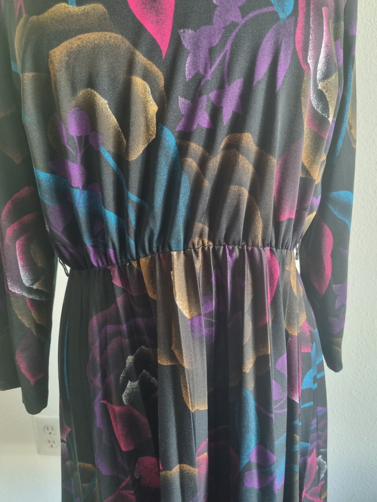 Black Vintage Mynette Dress With Pleated Skirt Mandarin Collar