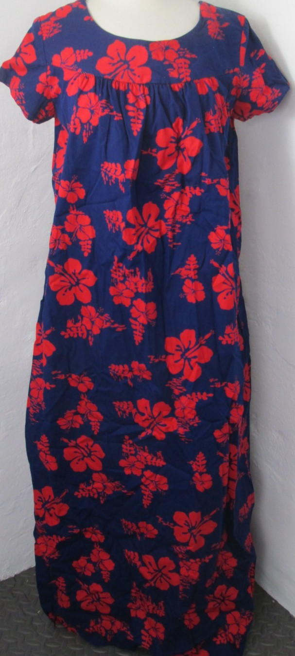 Vintage 60s Ui-Maikai Floral Tiki Hawaiian Muumuu Dress + Button Shirt Women’s L