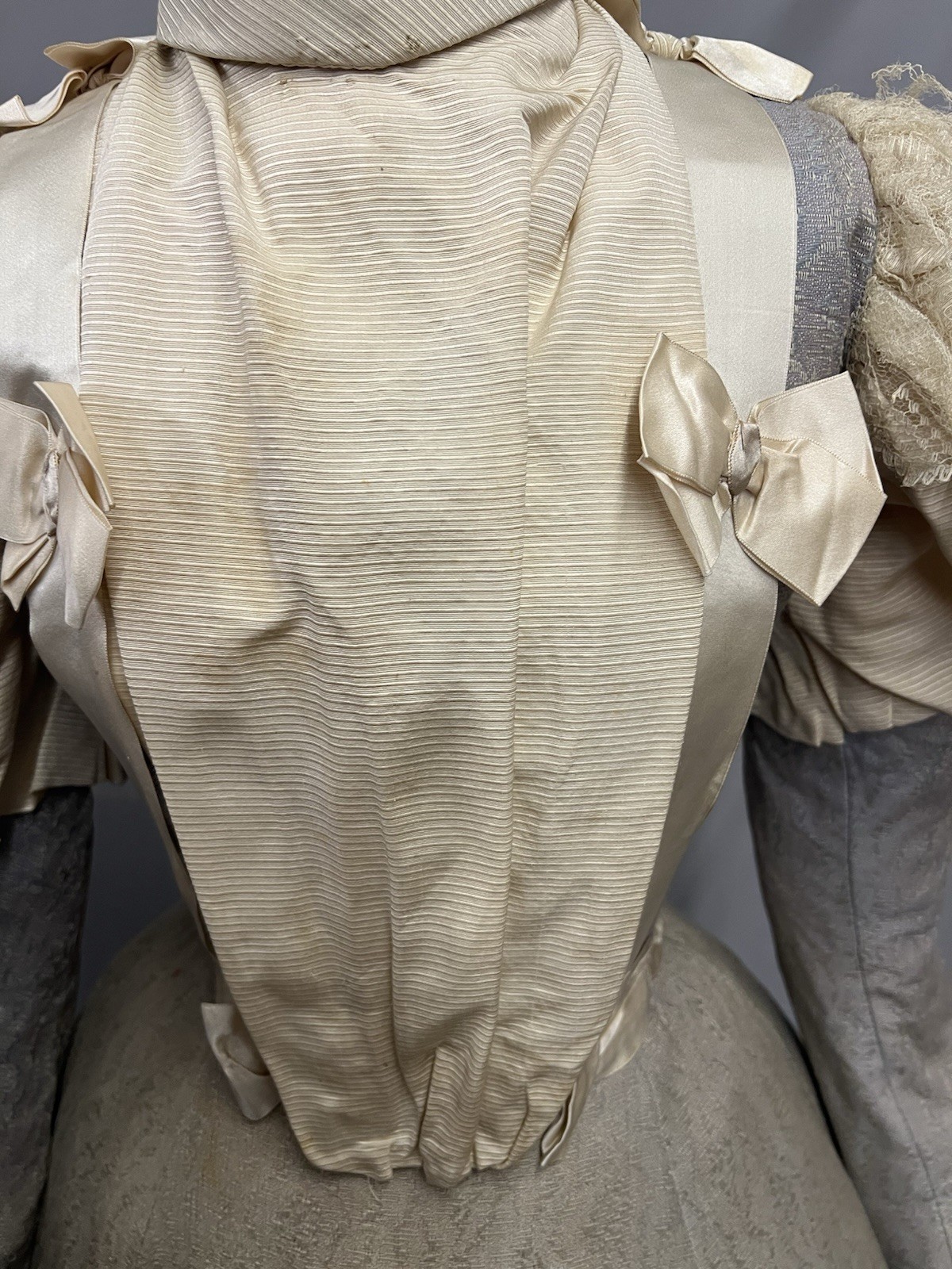 1880’s Gray & Ivory Silk Bustle Gown