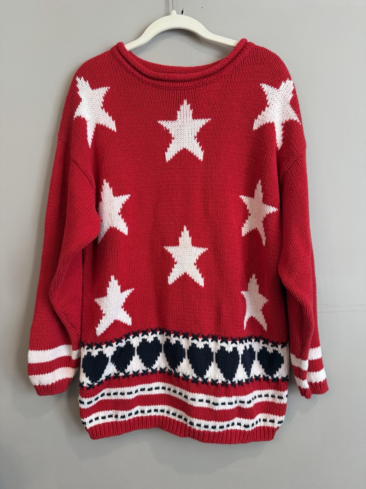 Pullover Sweater 1994 SML Sport Vintage White Blue Red Size Lrg USA Patriotic