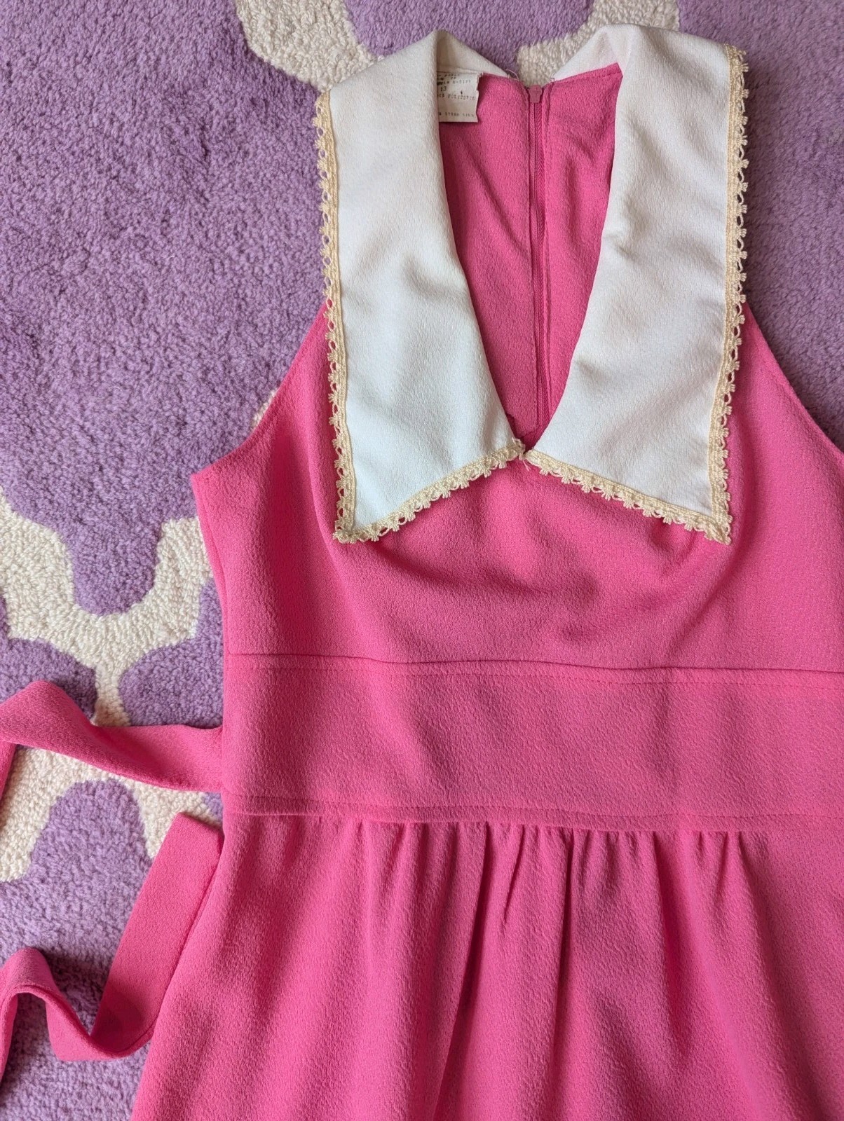 Vintage 70’s Joni Blair Of California Pink Dagger Collar Polyester Maxi Dress S