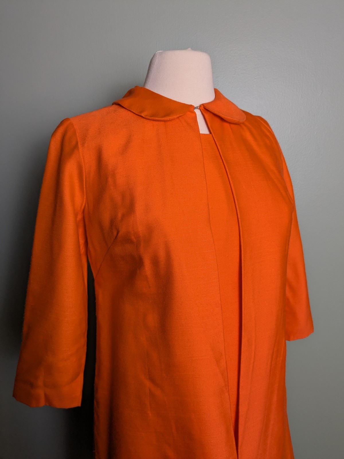 Vibrant Orange Vintage Peter Pan Collar 3/4 Spring Jacket And Wiggle Dress Set
