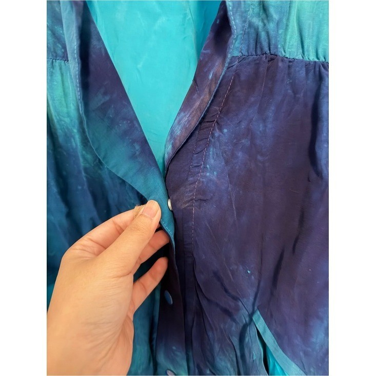 Vintage Mastererade Teal Blue Colorblock Rayon Dolman Sleeve Jacket Made in USA