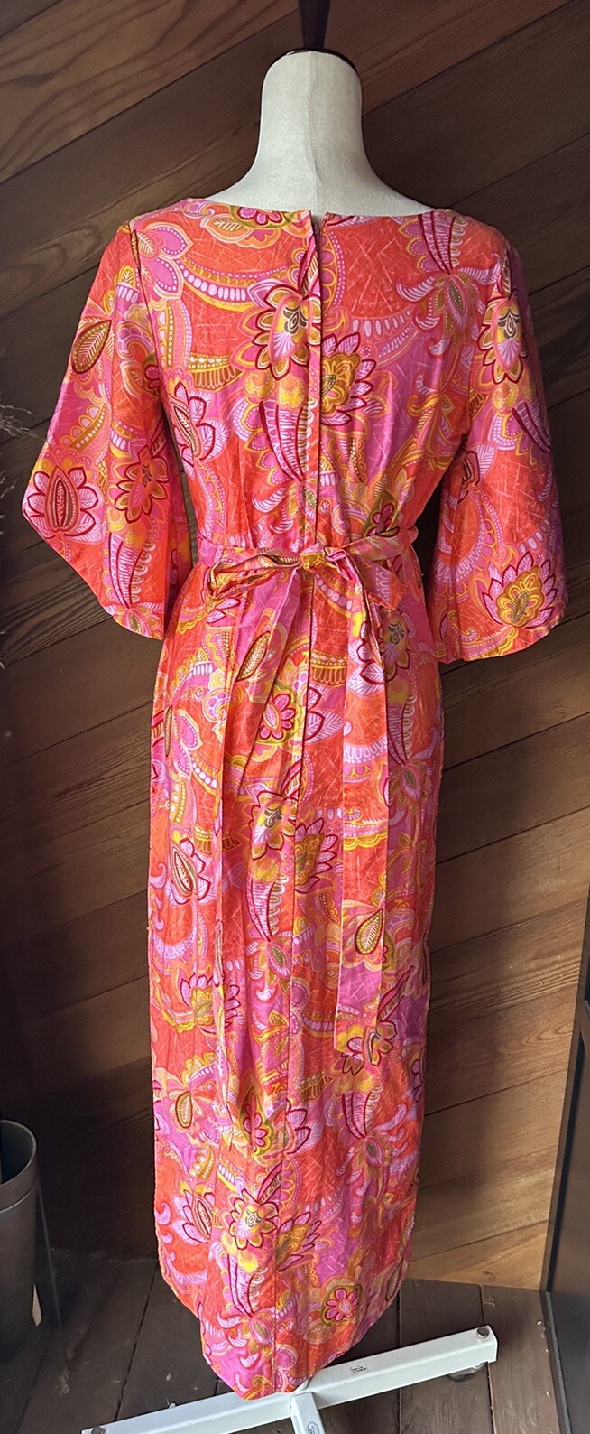 Vtg Stan Hicks Hawaiian Casuals Kimono Sleeve Maxi Muumuu Dress