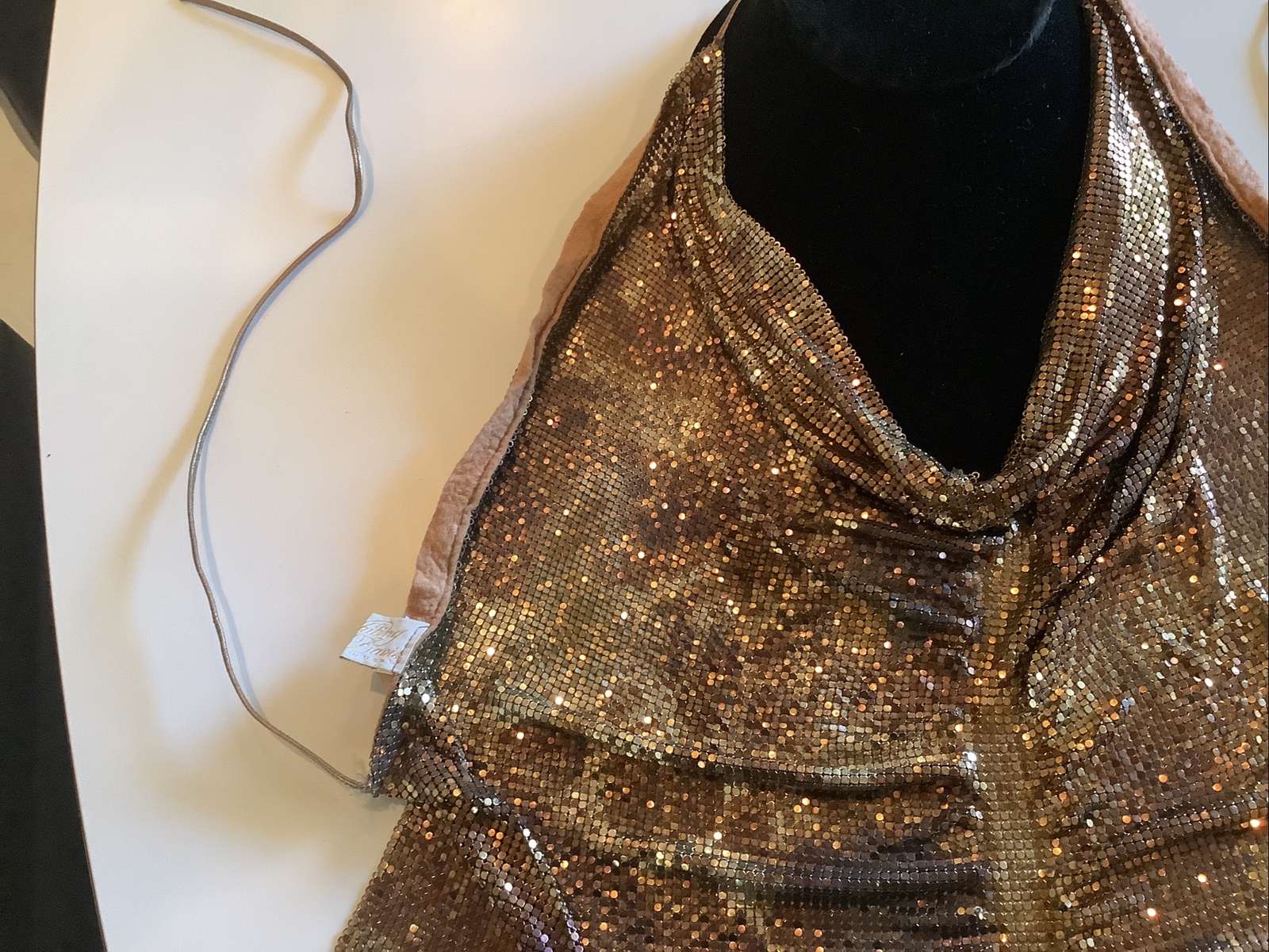 Whiting &Davis Rare Mesh Chainmail Leopard Print Halter Top WOW