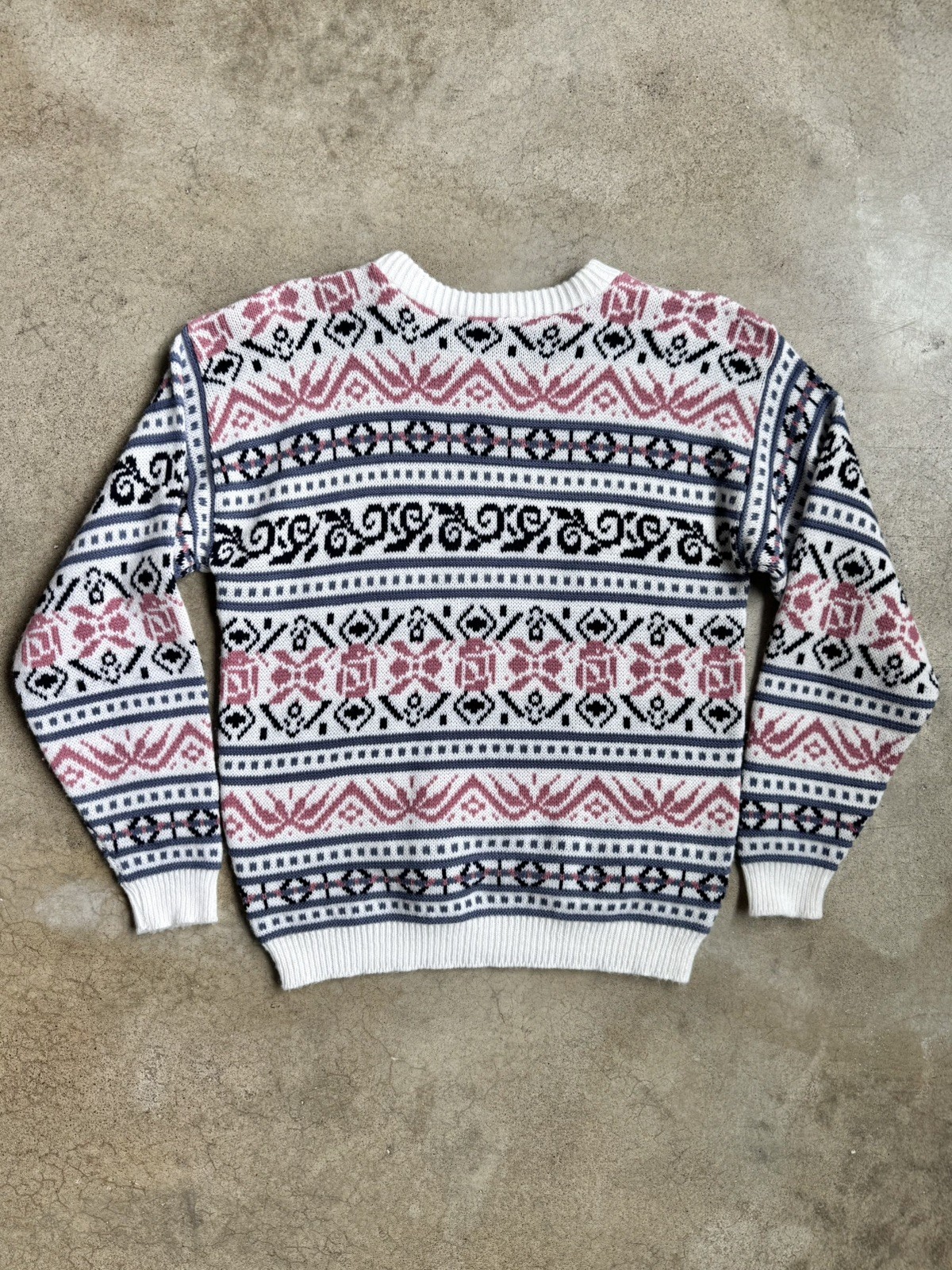 Vintage 80s 90s Rose Pink/Purple Multi Pattern Ski Sweater Size S/M