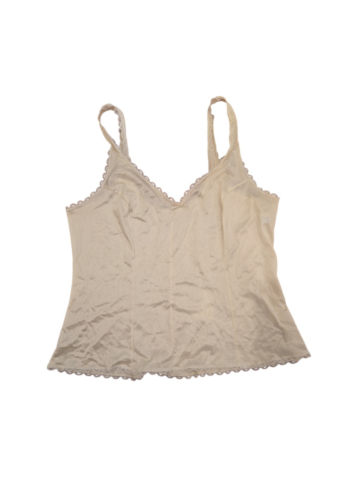 VINTAGE WARNERS PERFECT MEASURE BEIGE CAMISOLE, SIZE 36, LACE TRIM, USA MADE