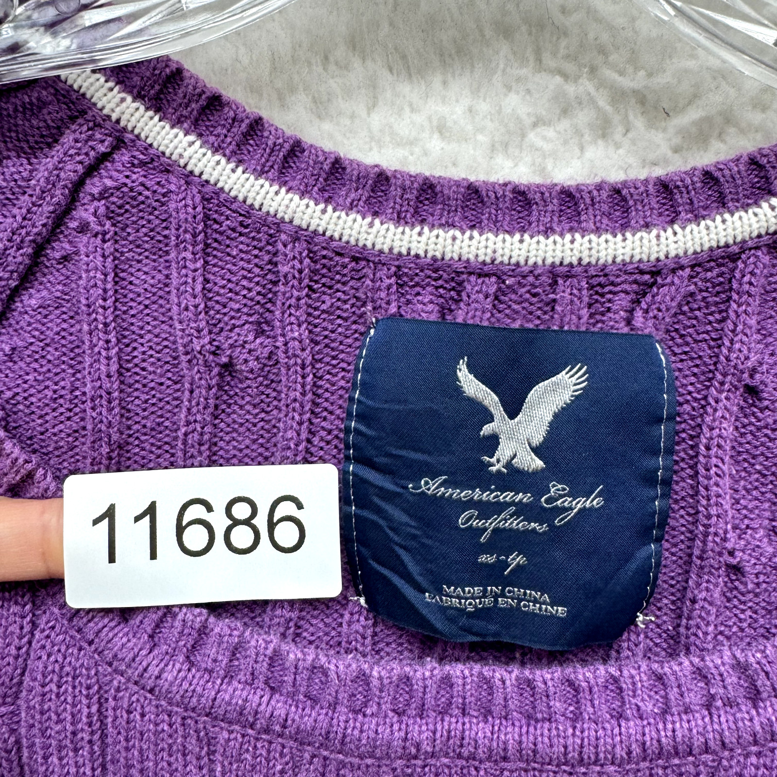 Y2K Vintage American Eagle Sweater XS Purple Cable Knit Bella Swan Fairy Grunge