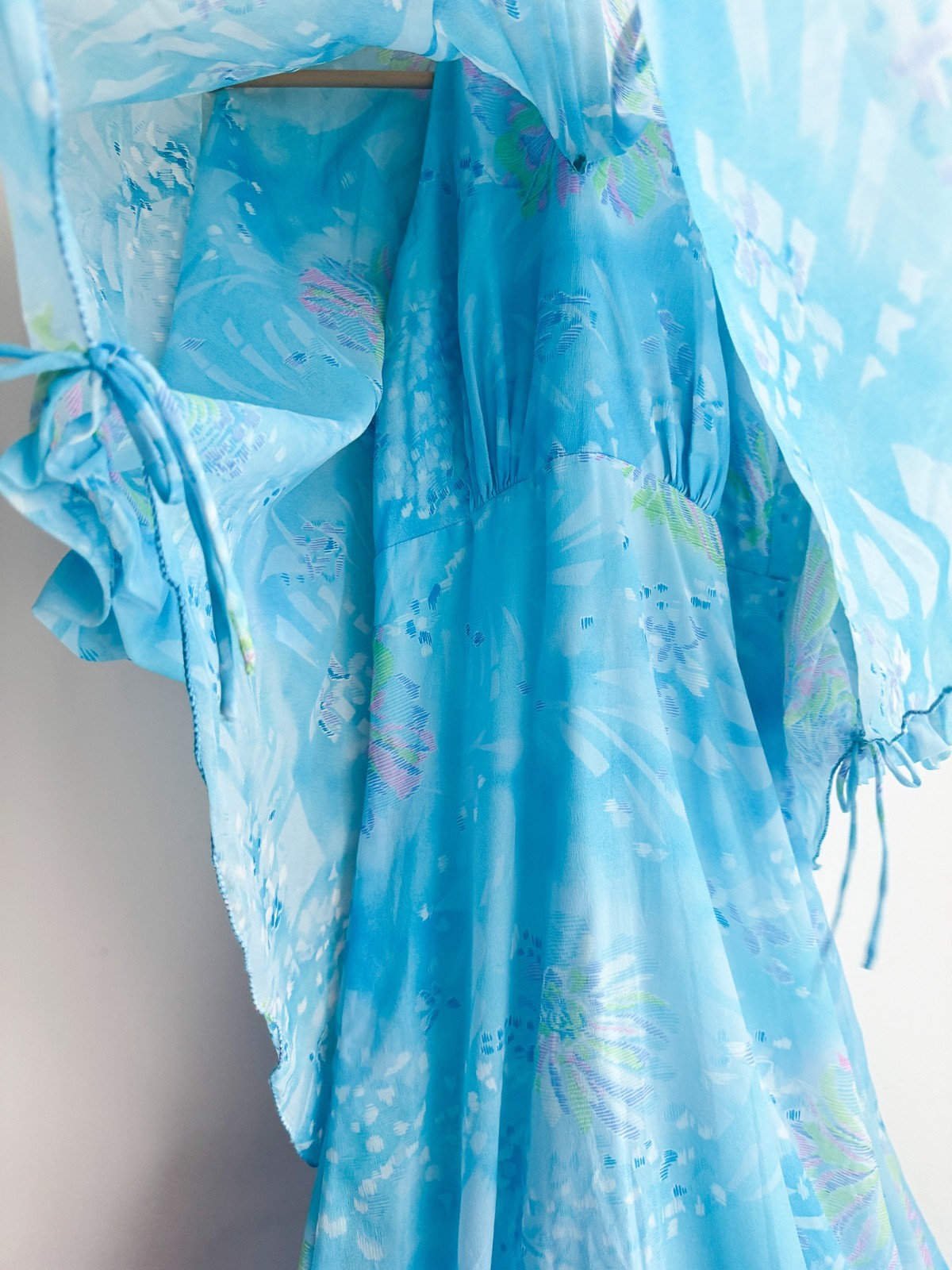 Vintage Sky Blue Maxi Dress With Cape Bodice Modest Mother of Bride Wedding S