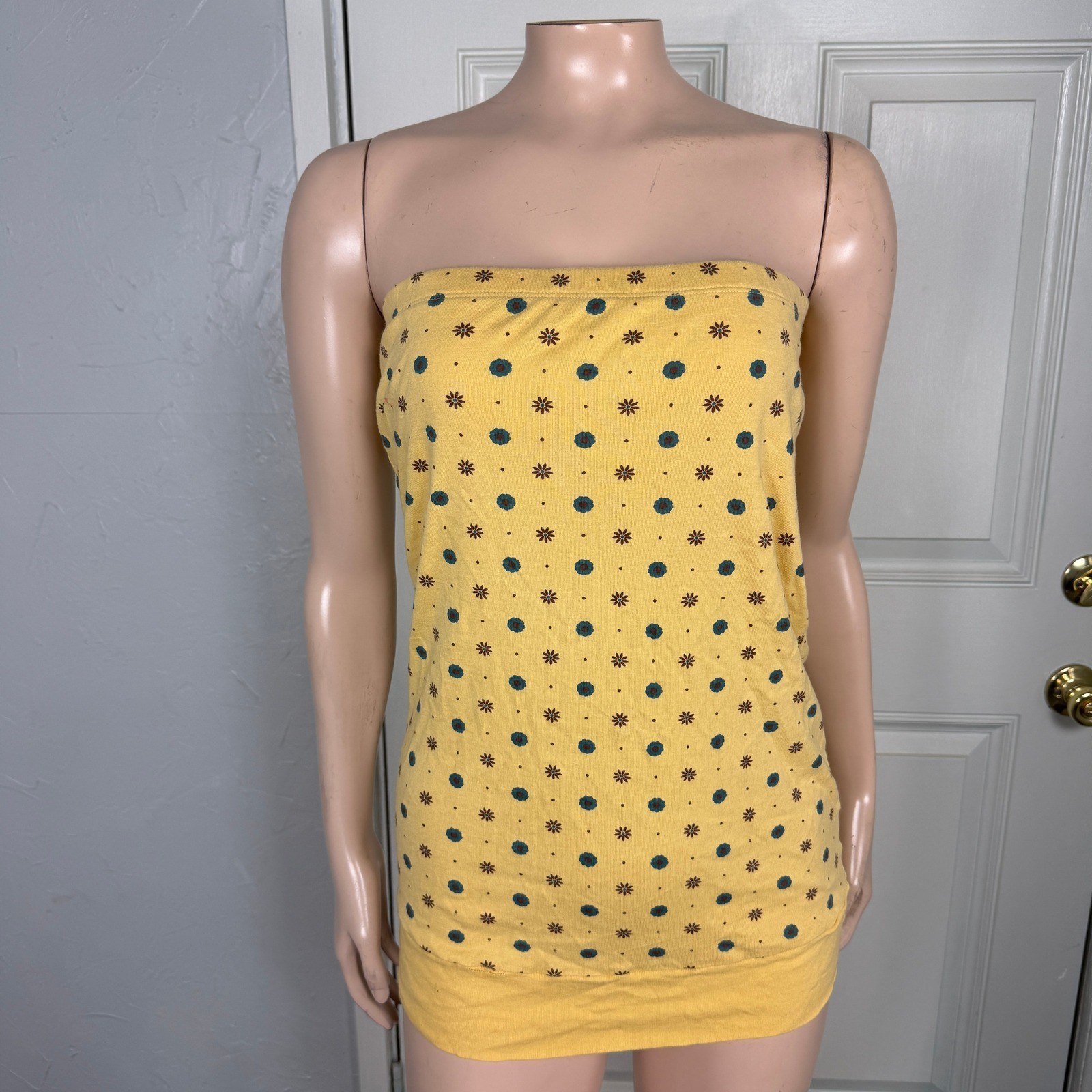 Vintage Y2K Tube Top Shirt Large Strapless Tank Top Cotton Knit open back MM17