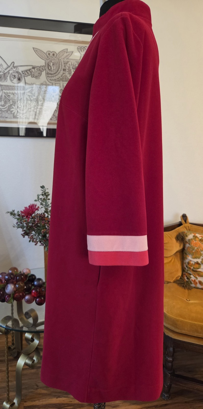 🦋70’s VANITY FAIR Sz 14 Housecoat 💕Pink Velour 1/4 Zip EUC