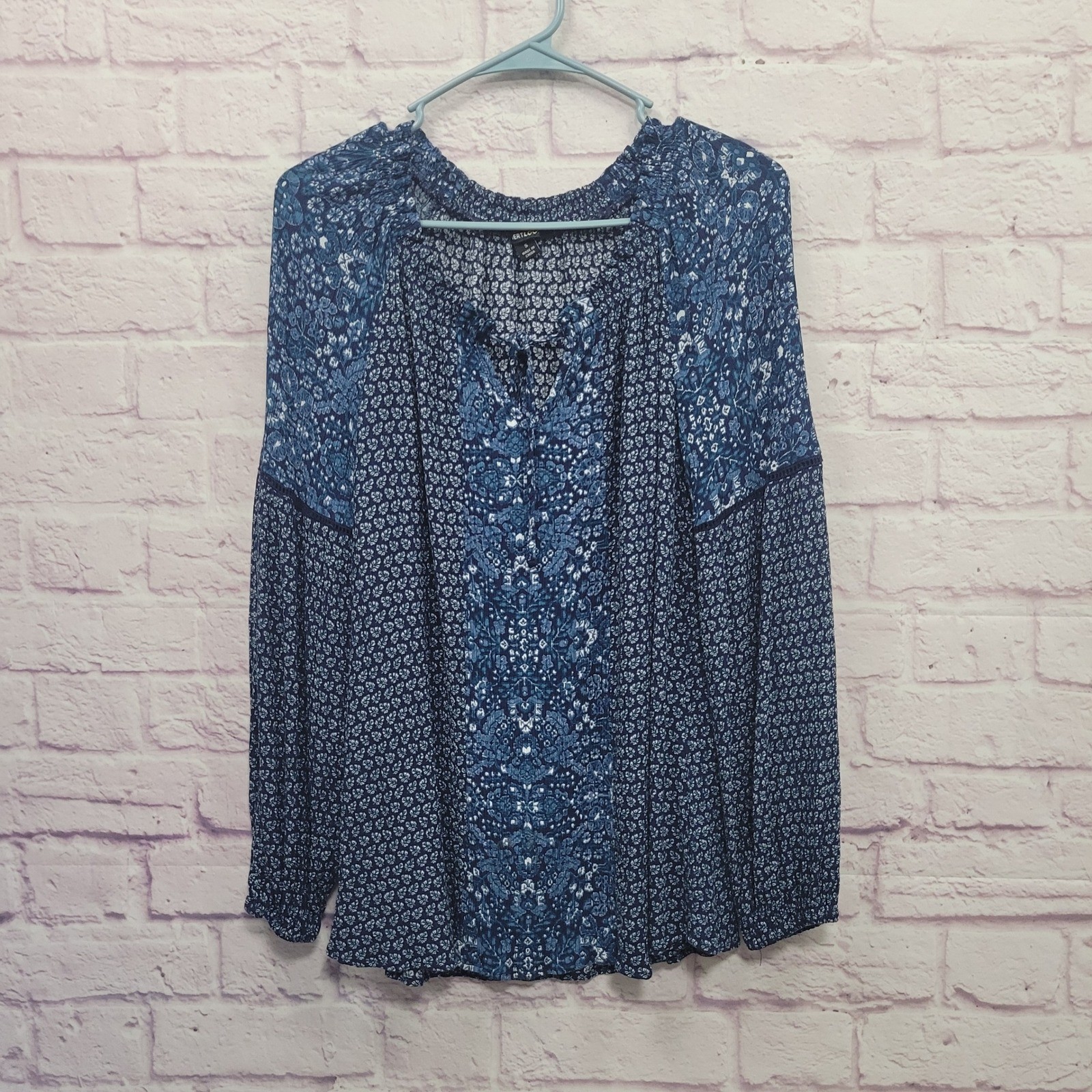 Robert Louis Boho Floral Blouse Size S Long Sleeve Peasant Festival Gypsy Folk