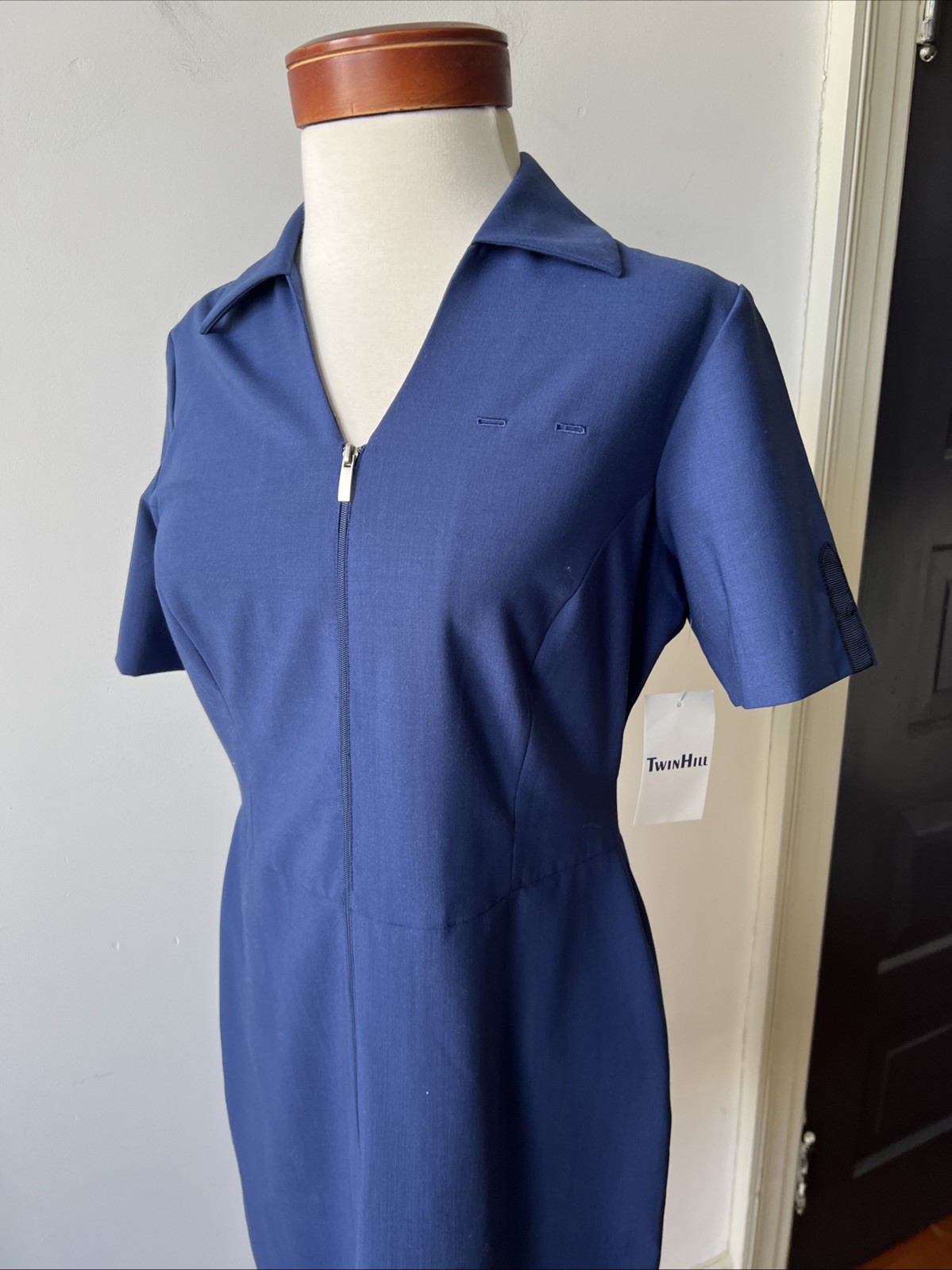 Vtg USAIR Sz 4P Flight Attendant Blue Dress Short Sleeve Pockets NWT Twin Hill