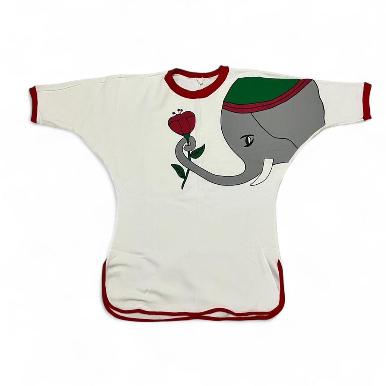 Vintage Women’s 80s Elephant Flower Acrylic White Red Ringer Shirt Medium Barbar