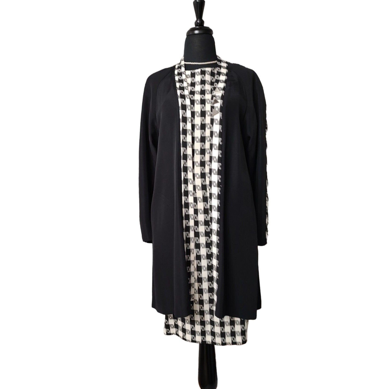 DAWN JOY Fashion Vintage Women’s 2 piece Suit Dress & Duster Black check Size 1