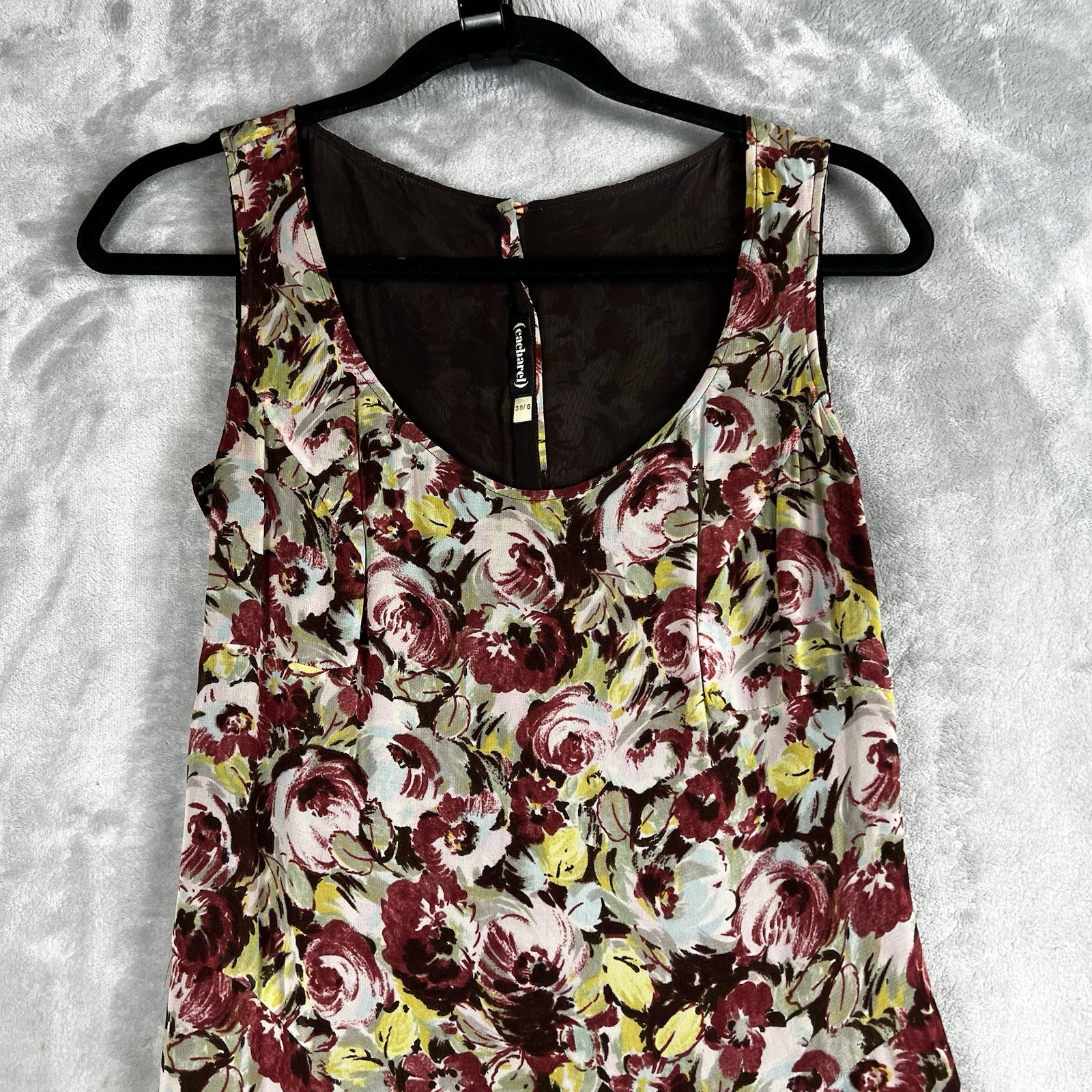 Vintage 80s CACHAREL Dress Max Sleeveless Floral Print Cotton Size 6/38