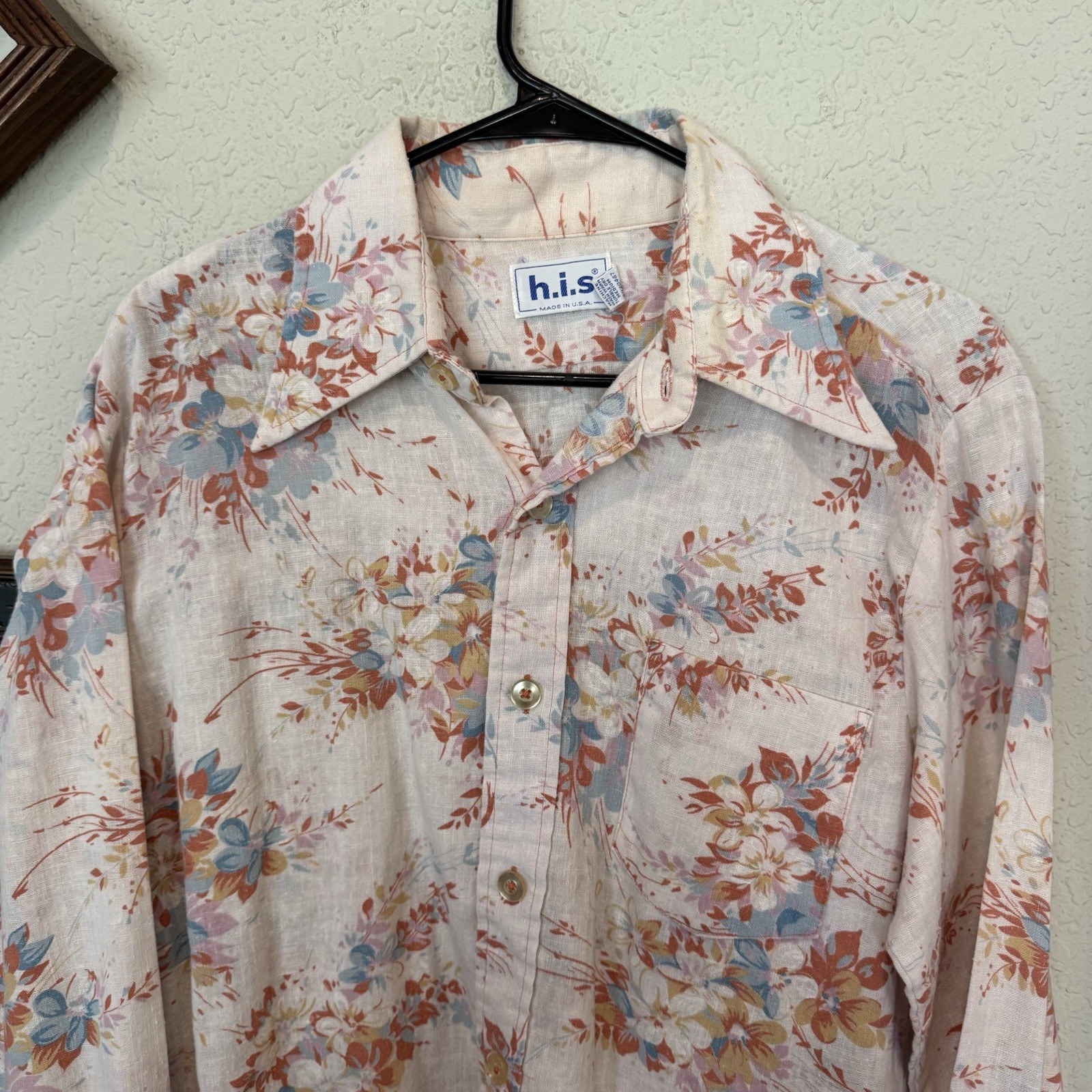 Vintage 60s/70s RARE H.i.s. Mens Floral Hippie Disco Button Shirt Size Large