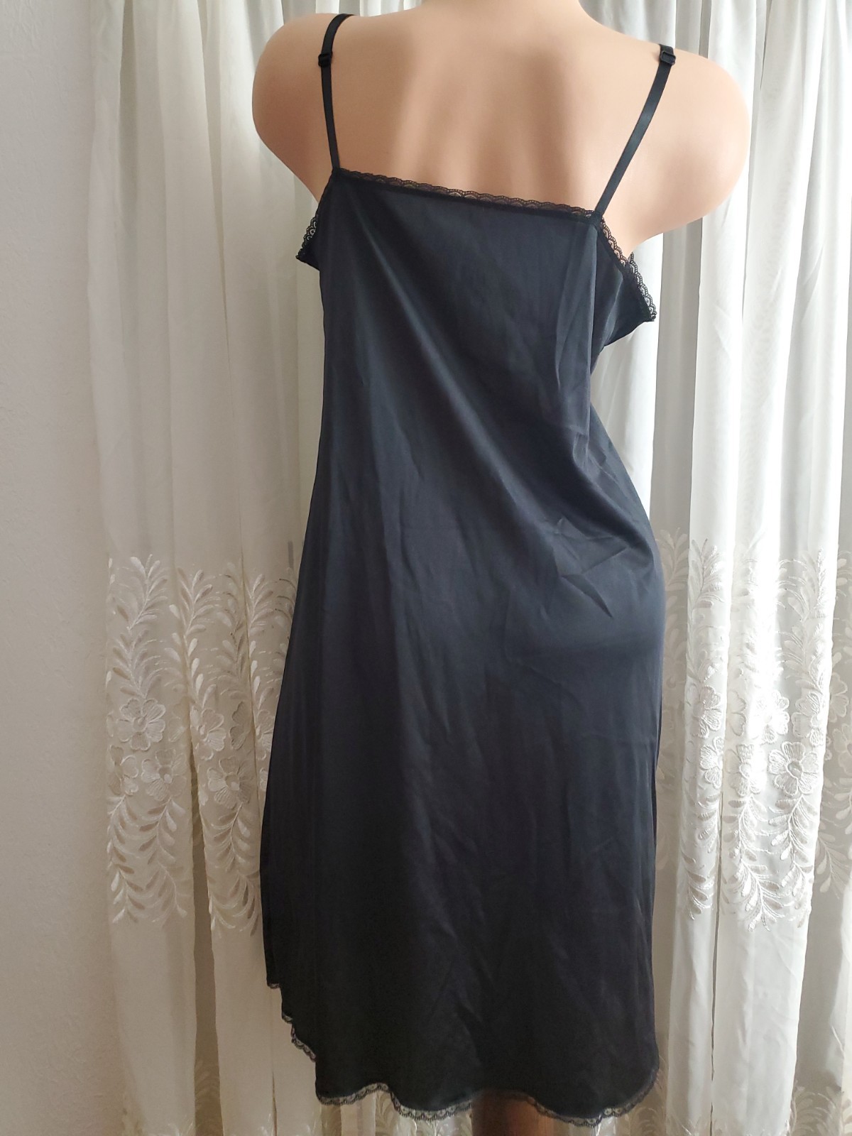 VTG Vassarette Full Slip Lingerie Dress 38 24/44 Style 10-105 Nylon USA Black