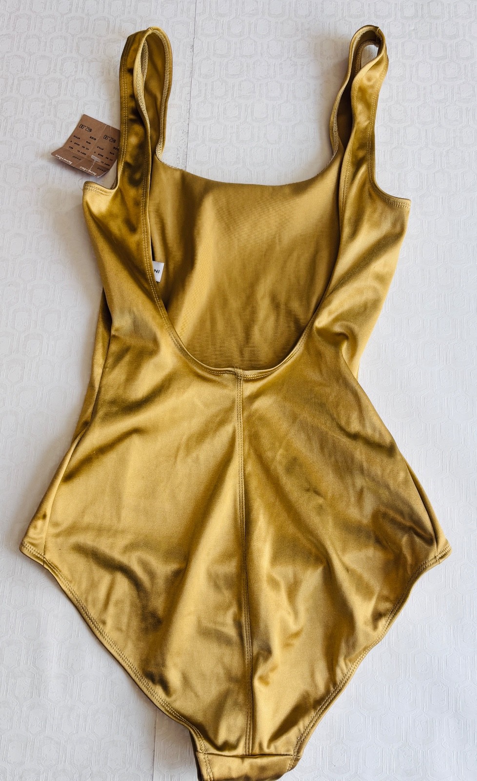 NOS VTG BALTEX 90’S ADRIENNE VITTADINI GOLD ONE PIECE HIGH CUT LEG SWIMSUIT*S/M