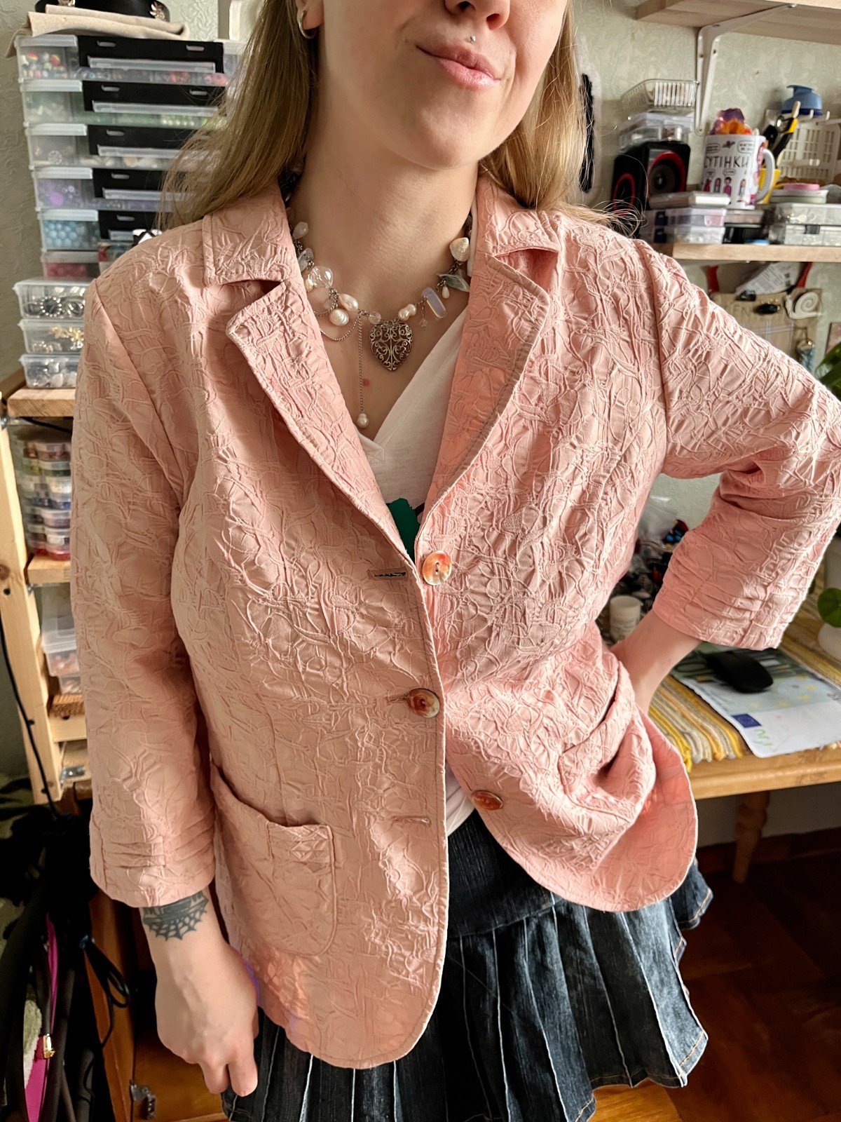 Rare Vintage Fair Lady Pink Womans Germany 3/4 Sleeve Jacket Size M