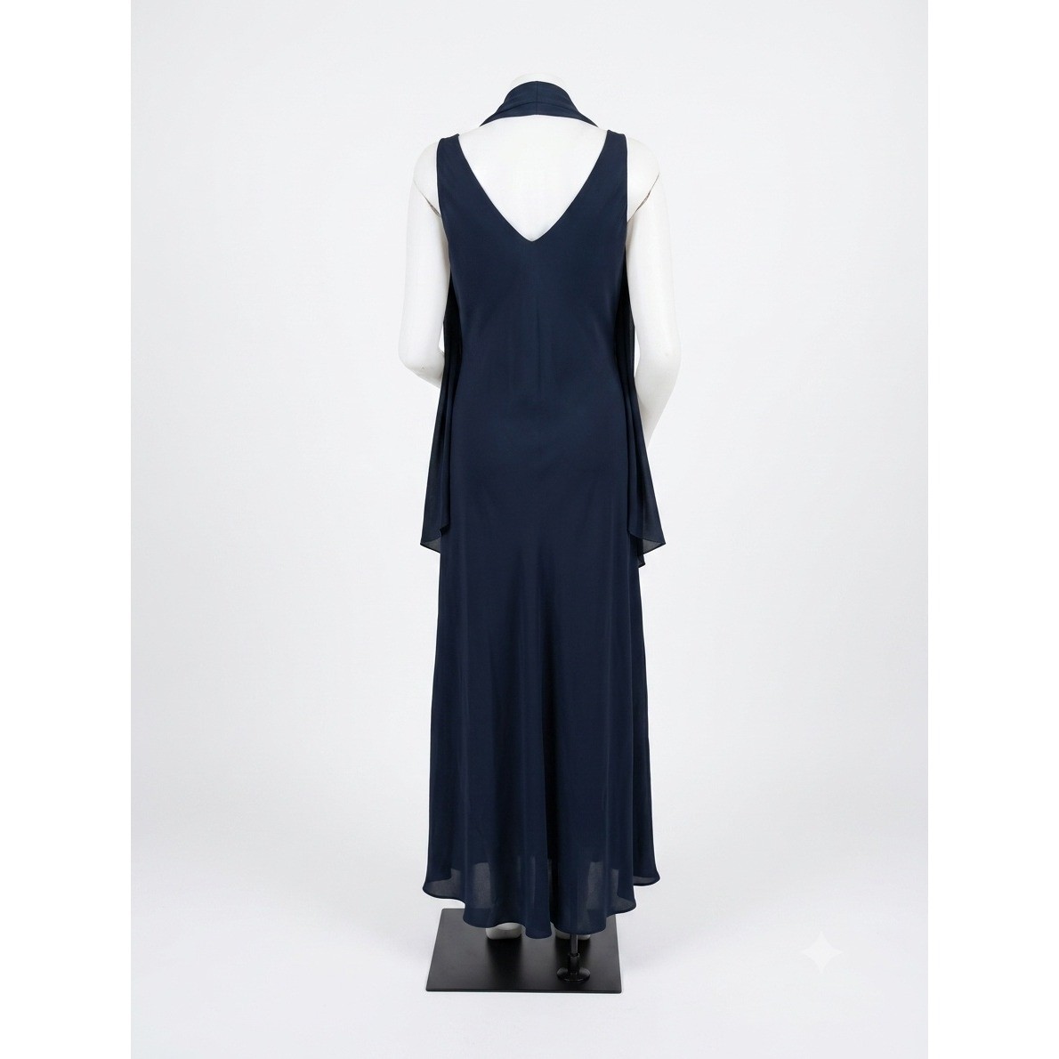 Vintage 90S Alyn Paige Navy Maxi Dress with Scarf Made in the USA XL