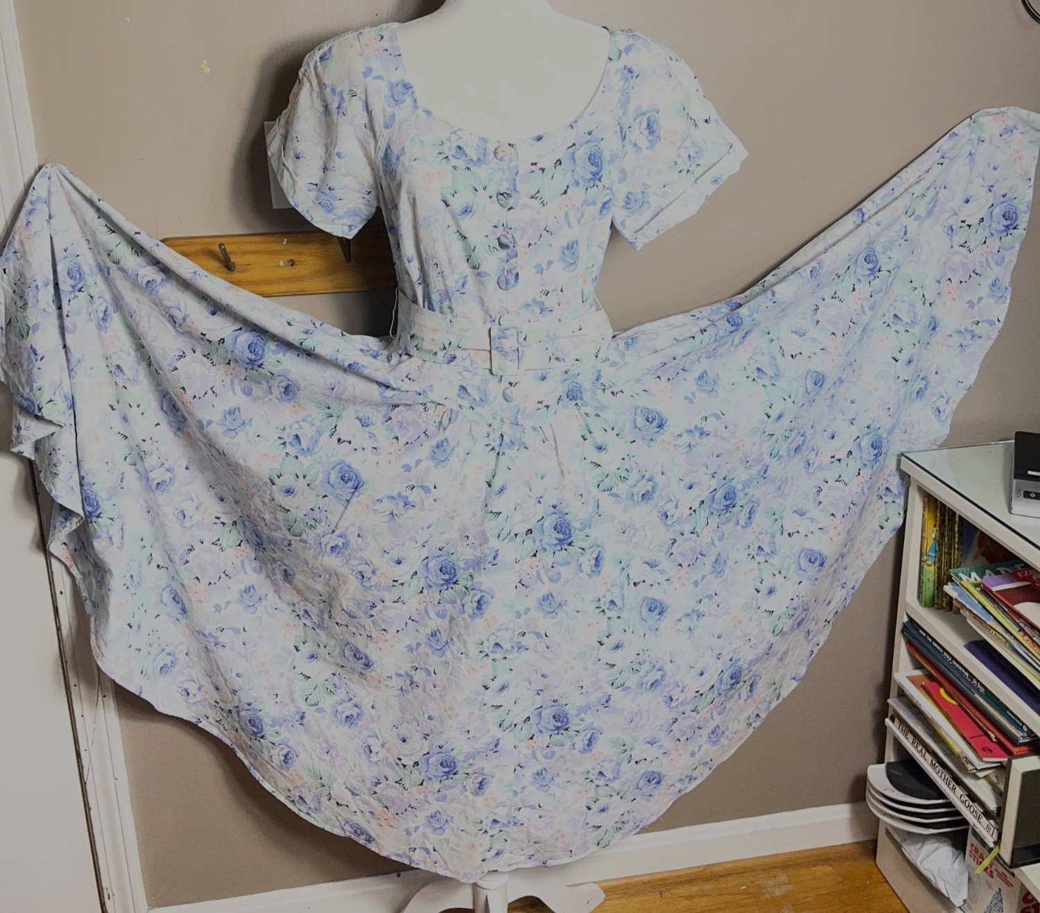 Vtg Outback Red Dress Blue Floral Cottagecore Romantic 80s Wedding Guest Wom 10