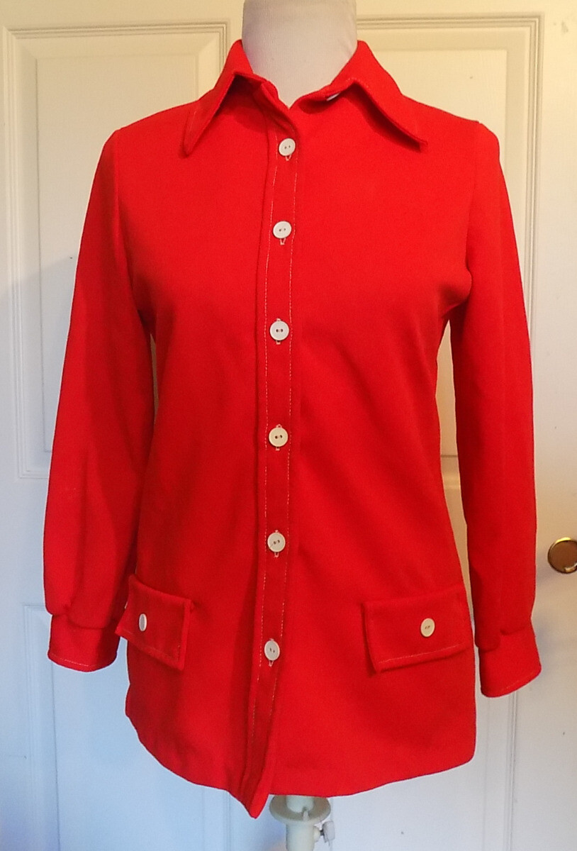 Vintage Lipstick Red Knit Long Sleeved Blouse NPC Fashions B38 ***
