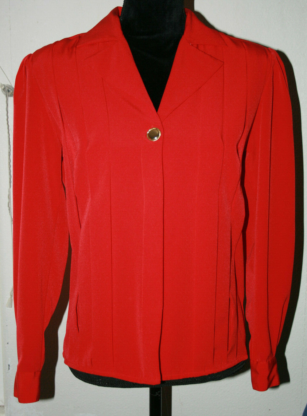 Vintage Womens Marlis by Elle Designs Red Pleated Front Long Sleeve Blouce Sz 4
