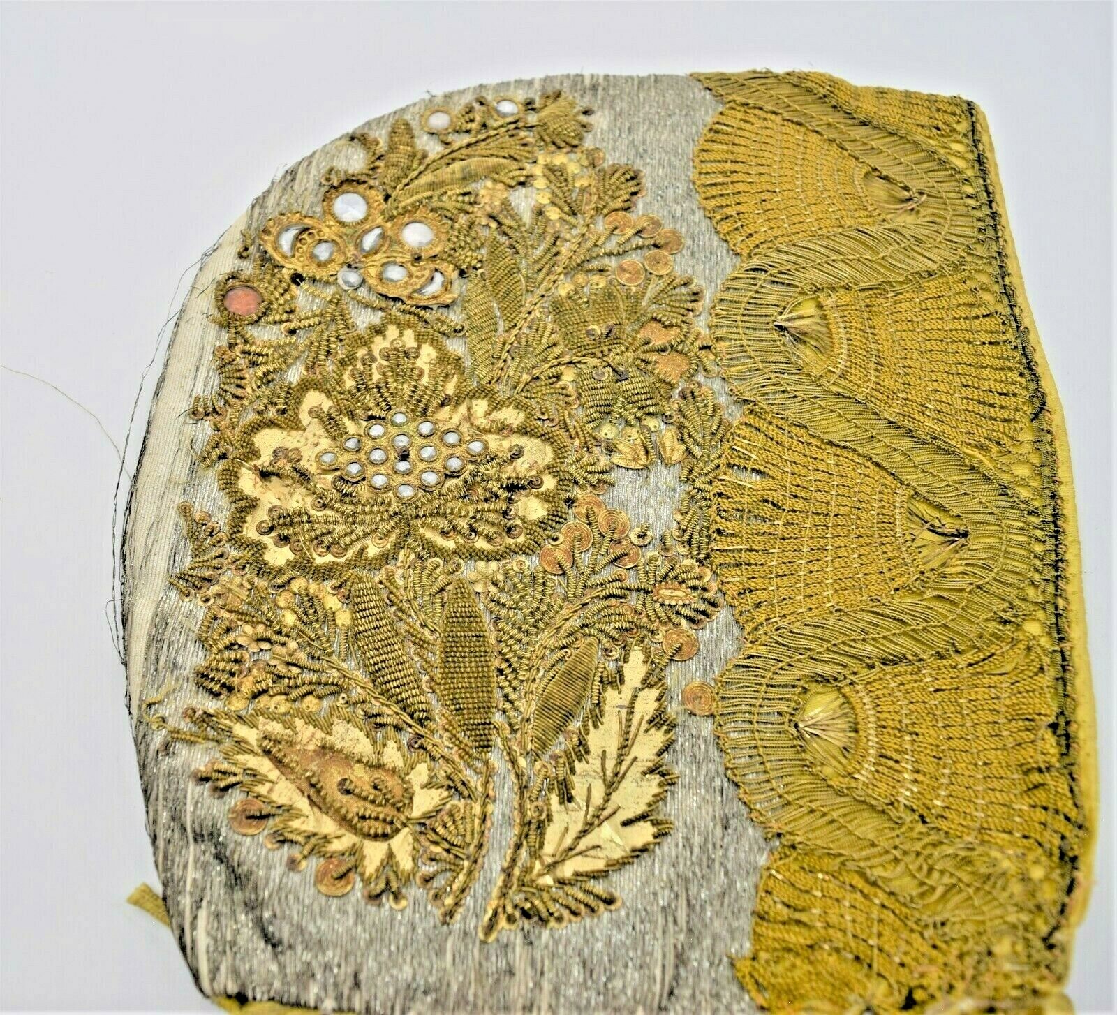 Antique 18th Century Woman’s Hat Coif Floral Design European Beaded, Embroidery