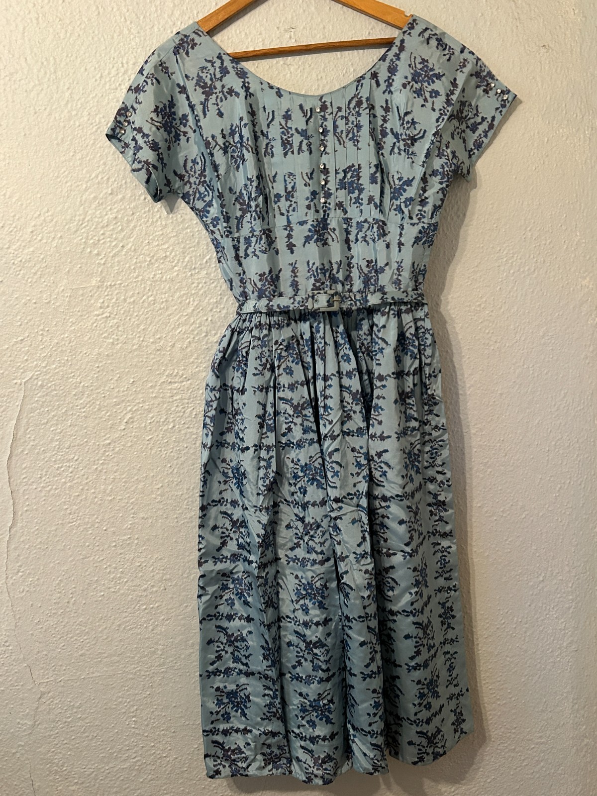 Vtg 1950s Bobbie Brooks Womens Sz S Blue Rayon A-line Midi Dress VLV Rockabilly