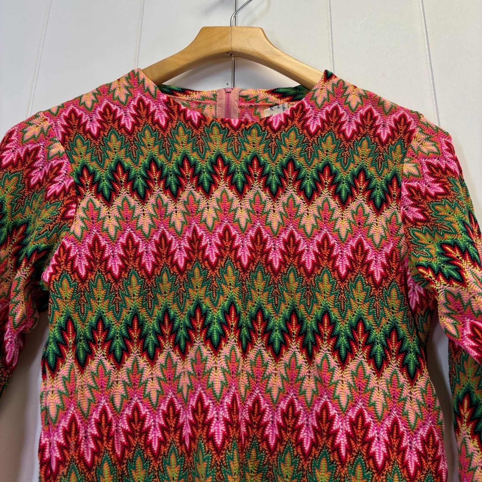 VTG Women 70s Festival Retro Mesh Semi Sheer Top Size S Boho Psychedelic Groovy
