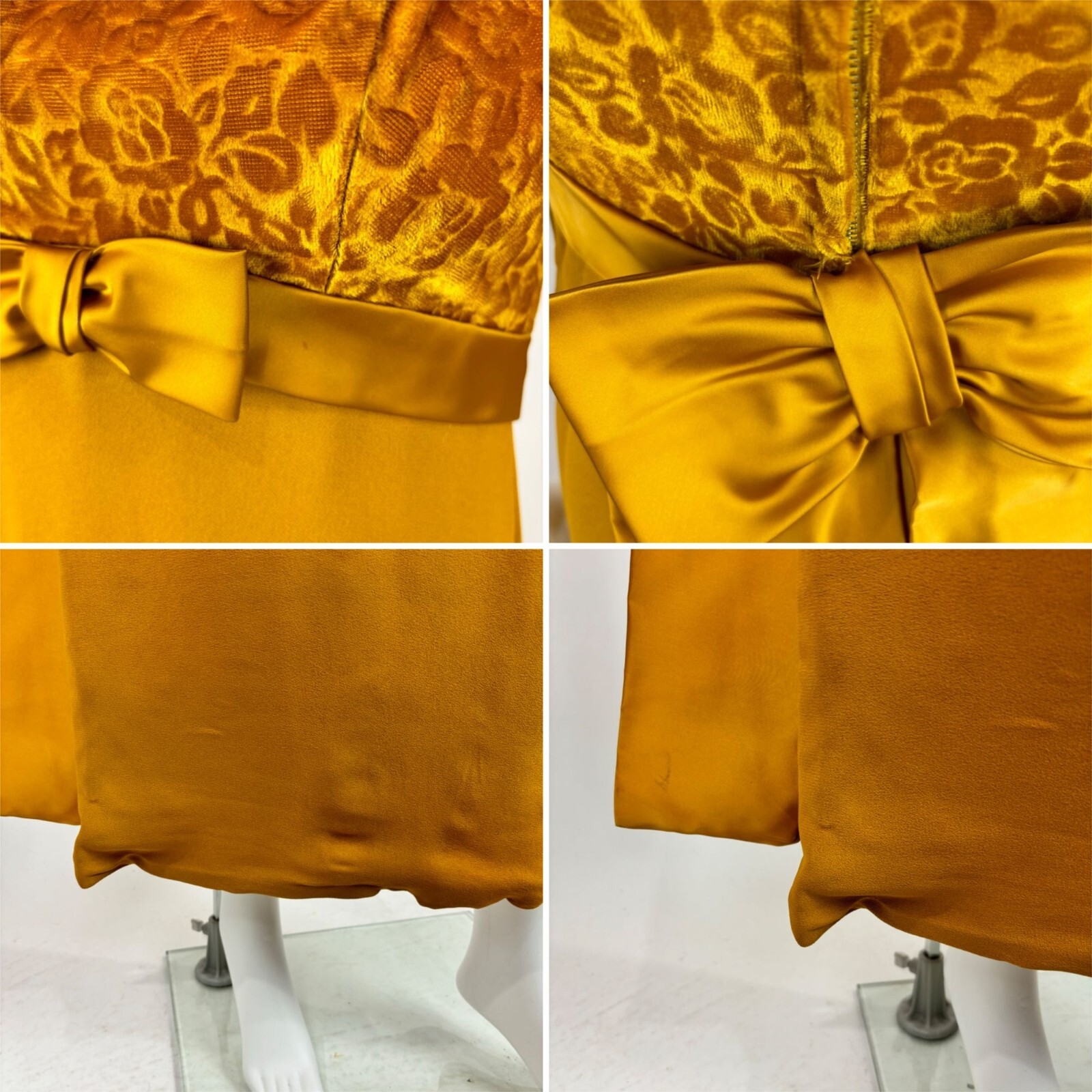 Vintage 60s Formal Dress Women’s Extra Small Mustard Yellow Velvet Maxi